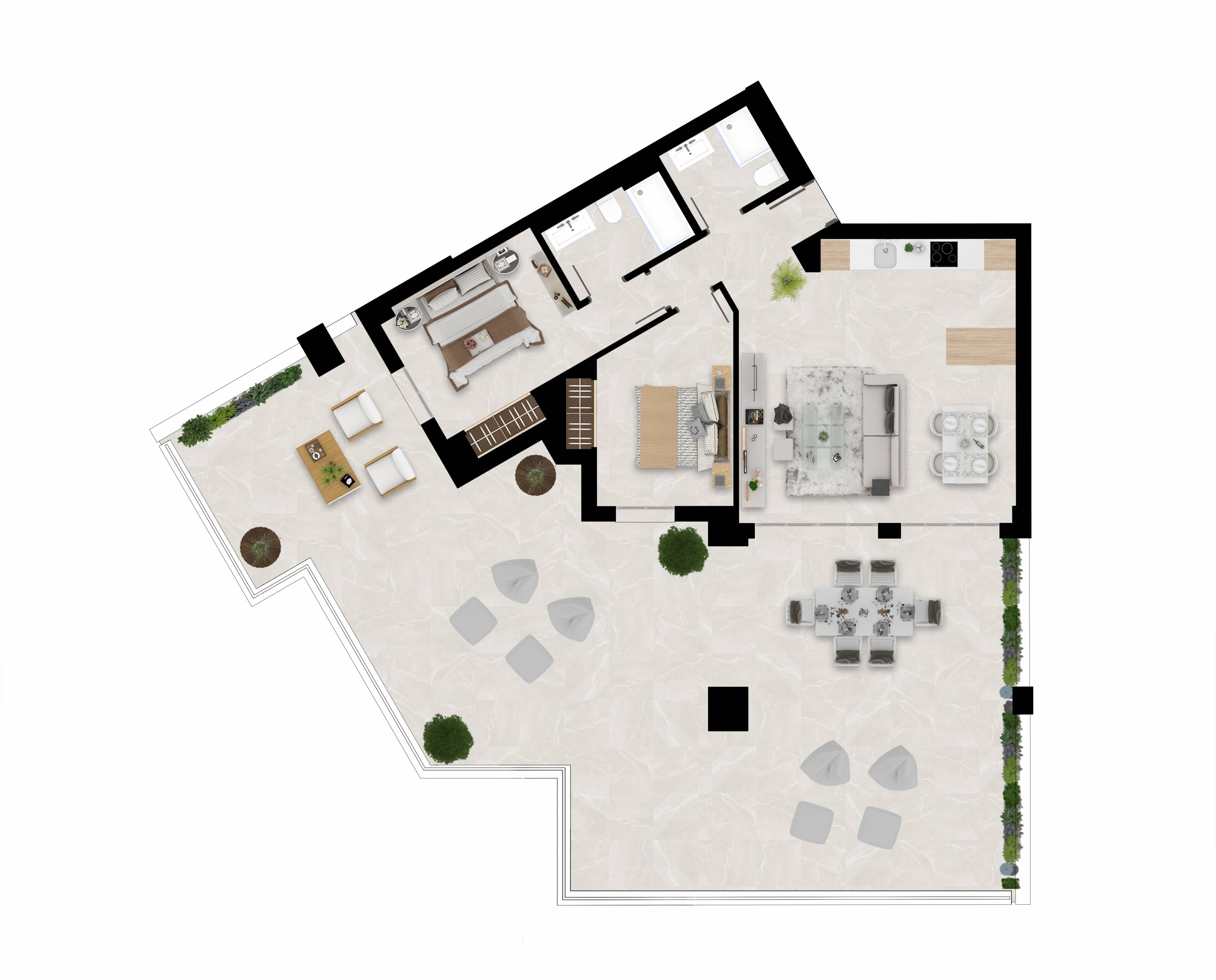 Floor plan of the 3-bedroom penthouse in Hipódromo-Cerrado del Águila