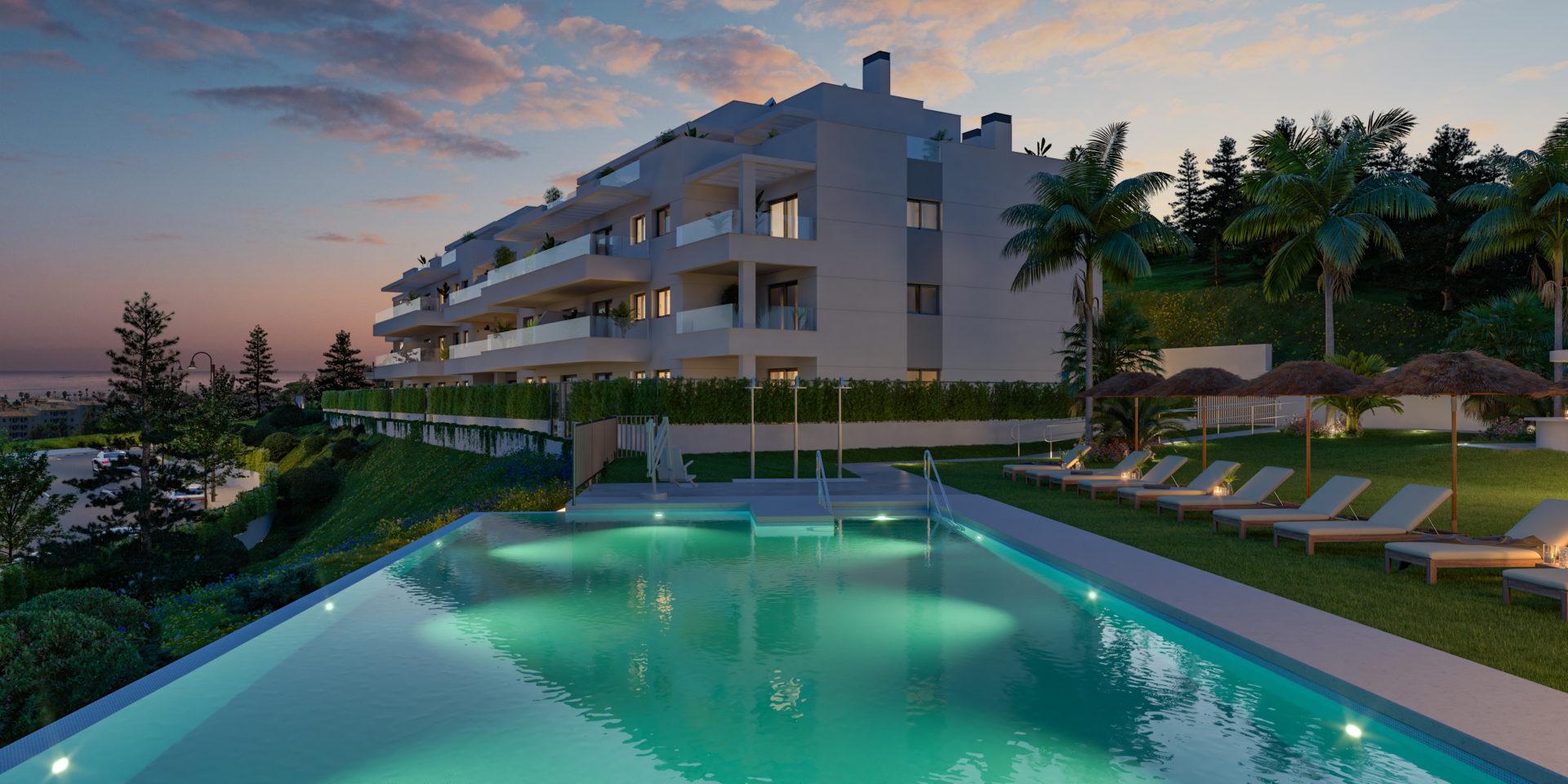 Living area in 2-bedroom apartment, Calaburra, Mijas
