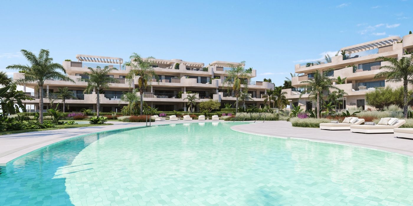 Street-level view of new-build development in Arroyo Vaquero, Estepona