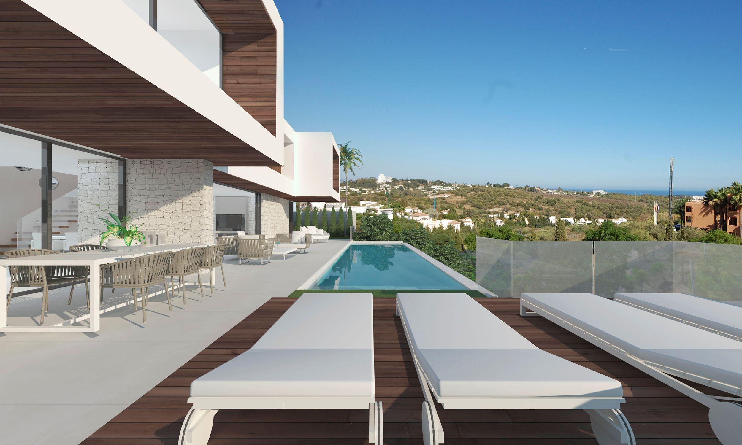 Aerial or elevated view of villa plot in Los Flamingos, Benahavis