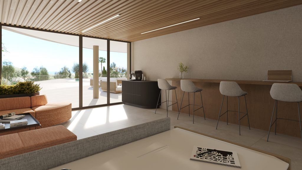 Living room with open layout and terrace access