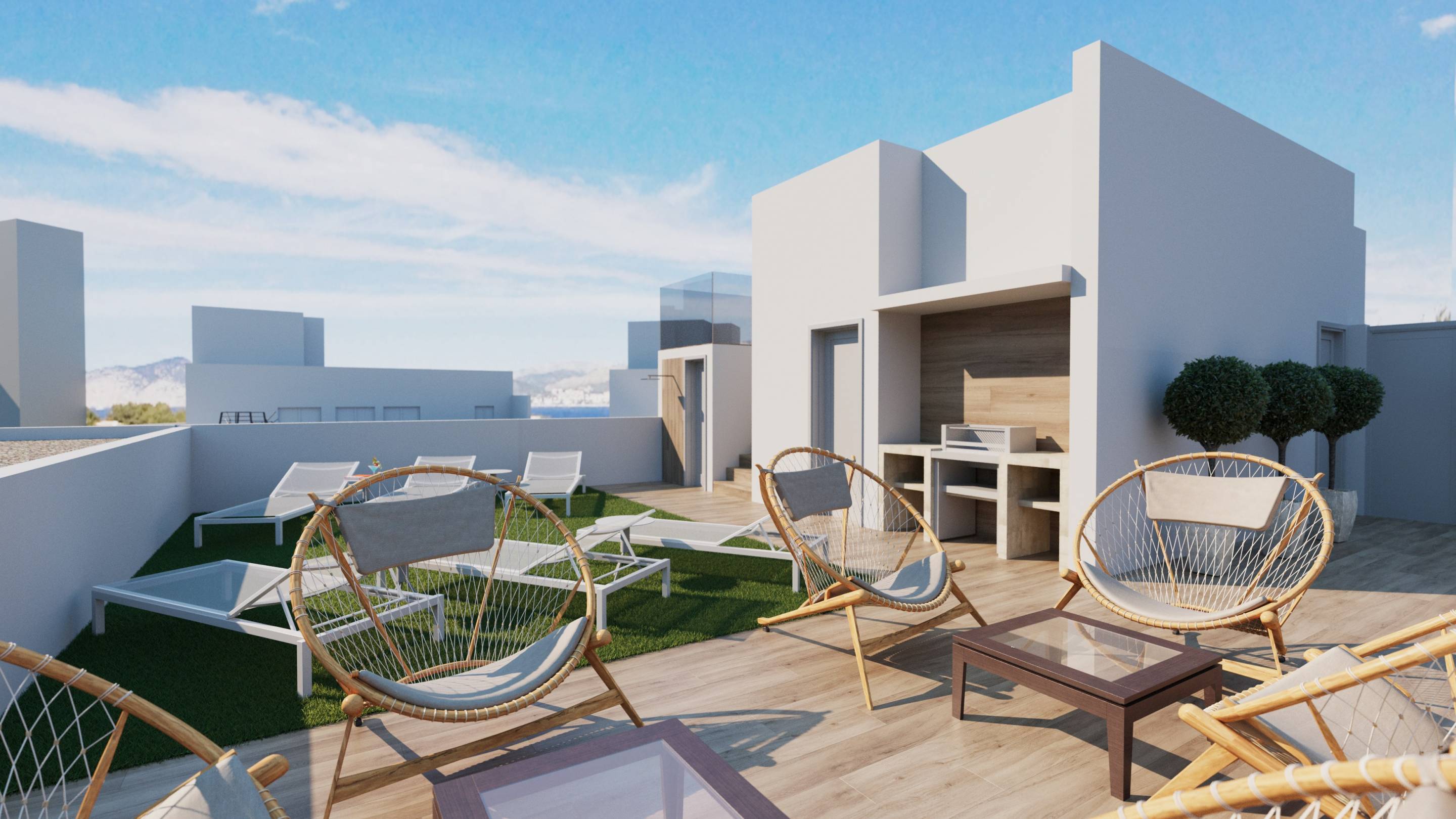 Evening view of building exterior, new-build complex, Torrevieja