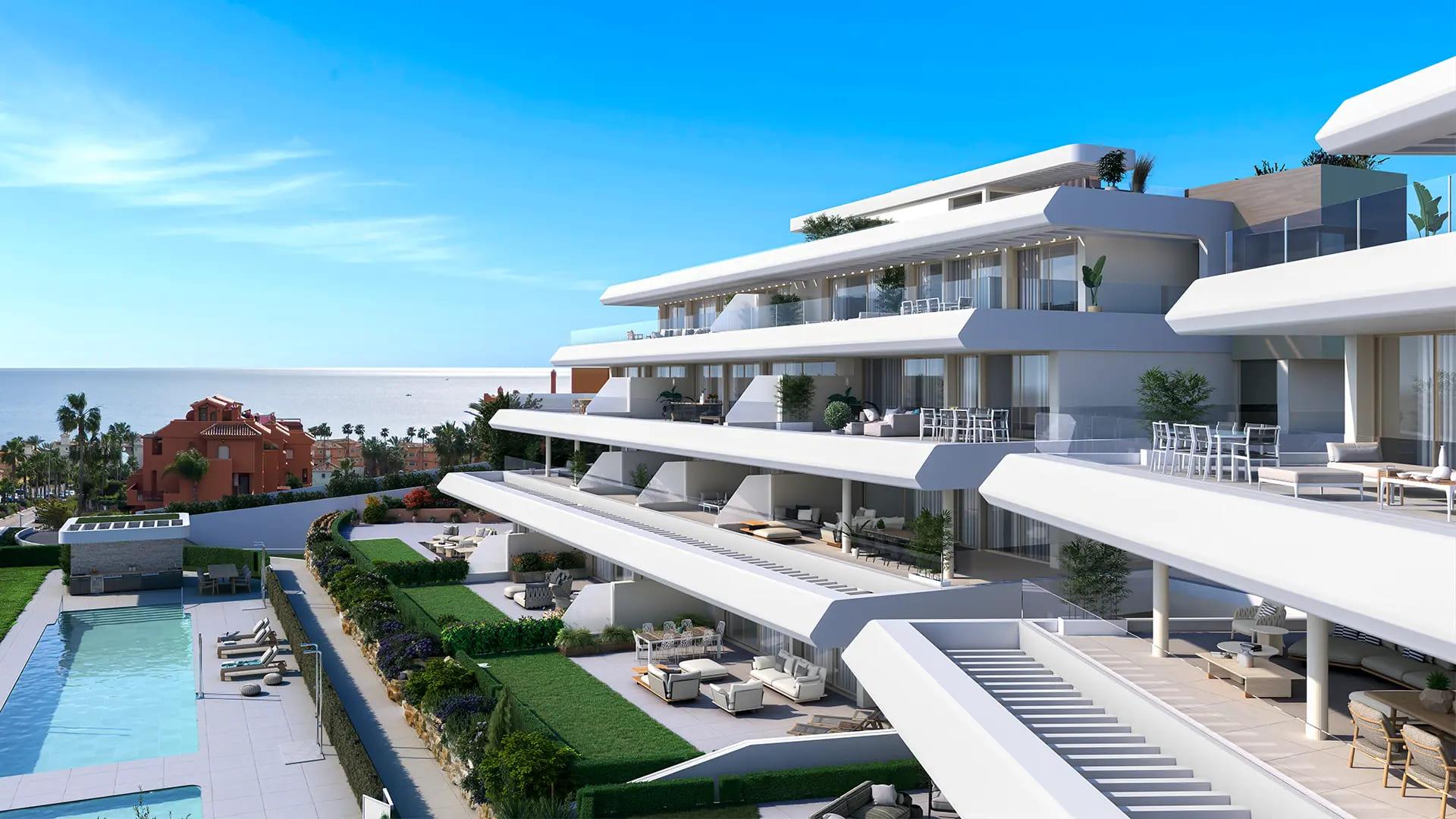 Penthouse for sale in La Galera, Estepona - exterior view of top-floor new-build development