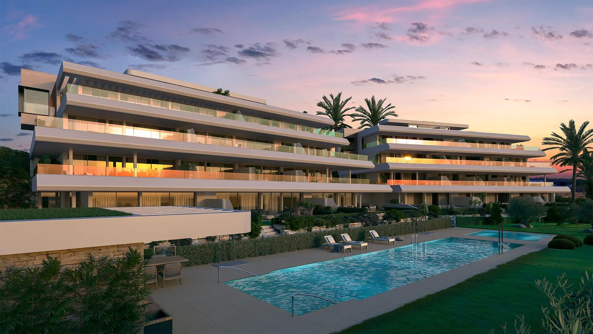 Aerial or landscaping view of new-build development in La Galera, Estepona