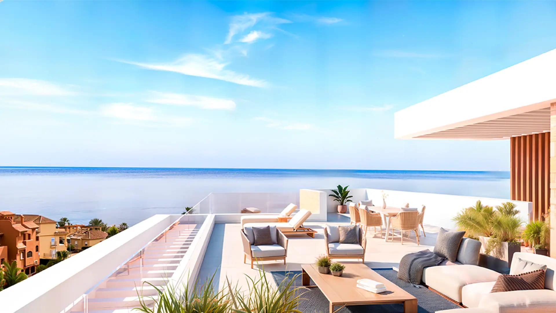 Communal pool area in new-build development, La Galera, Estepona