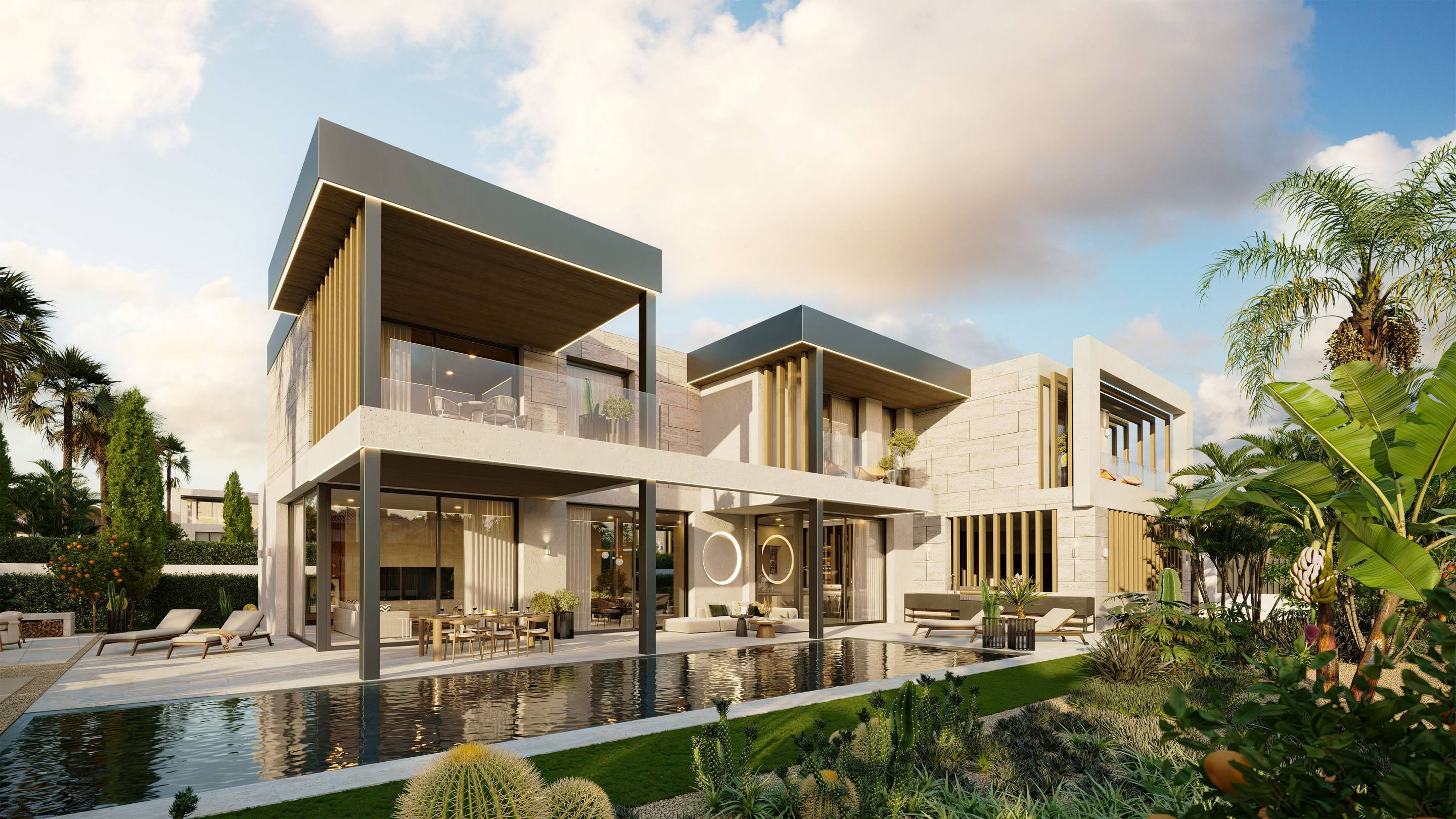 Interior detail of open-plan living space, Whater Gardens villa