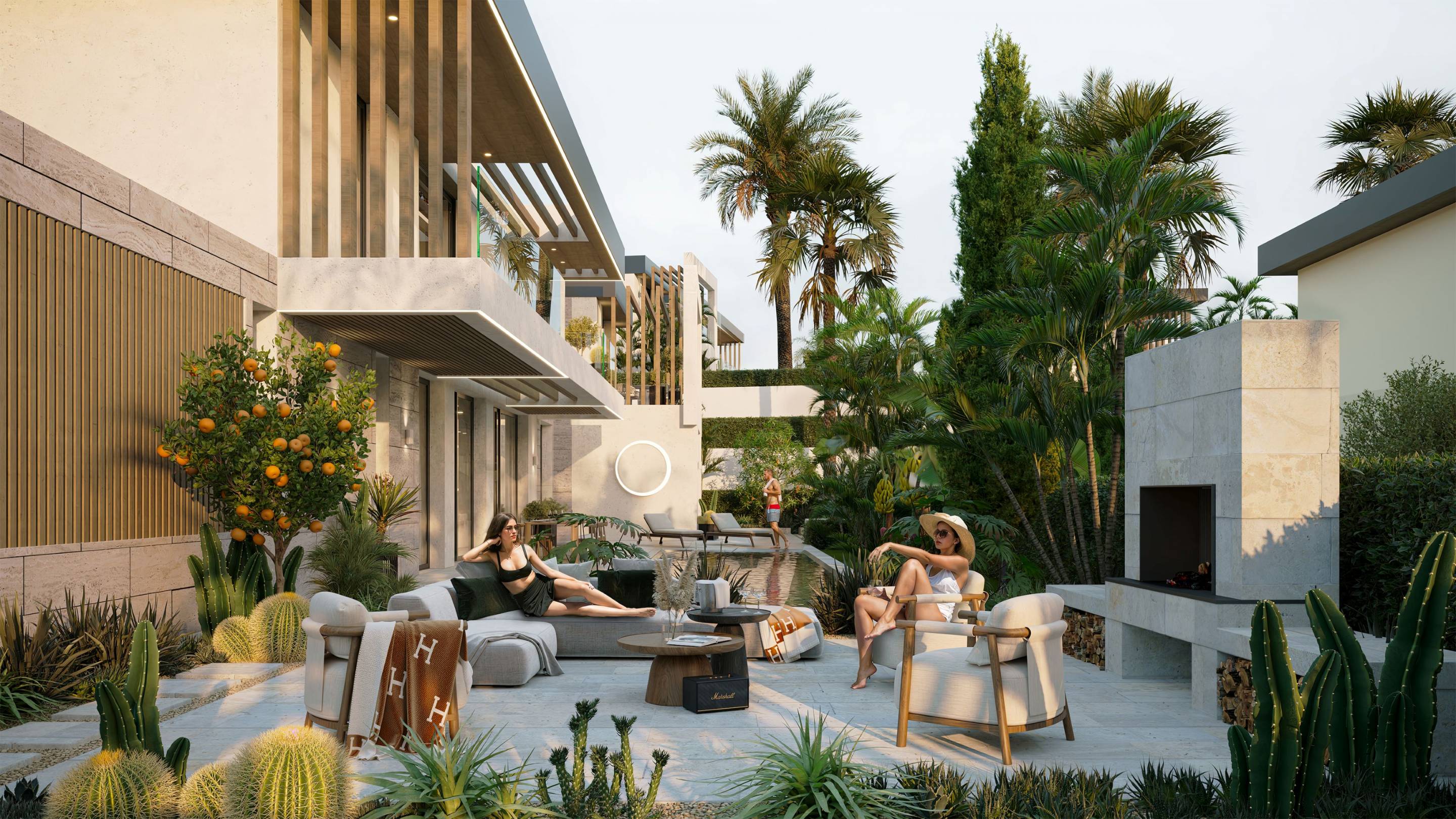 Aerial or elevated view of new-build villa and plot, Whater Gardens, Estepona
