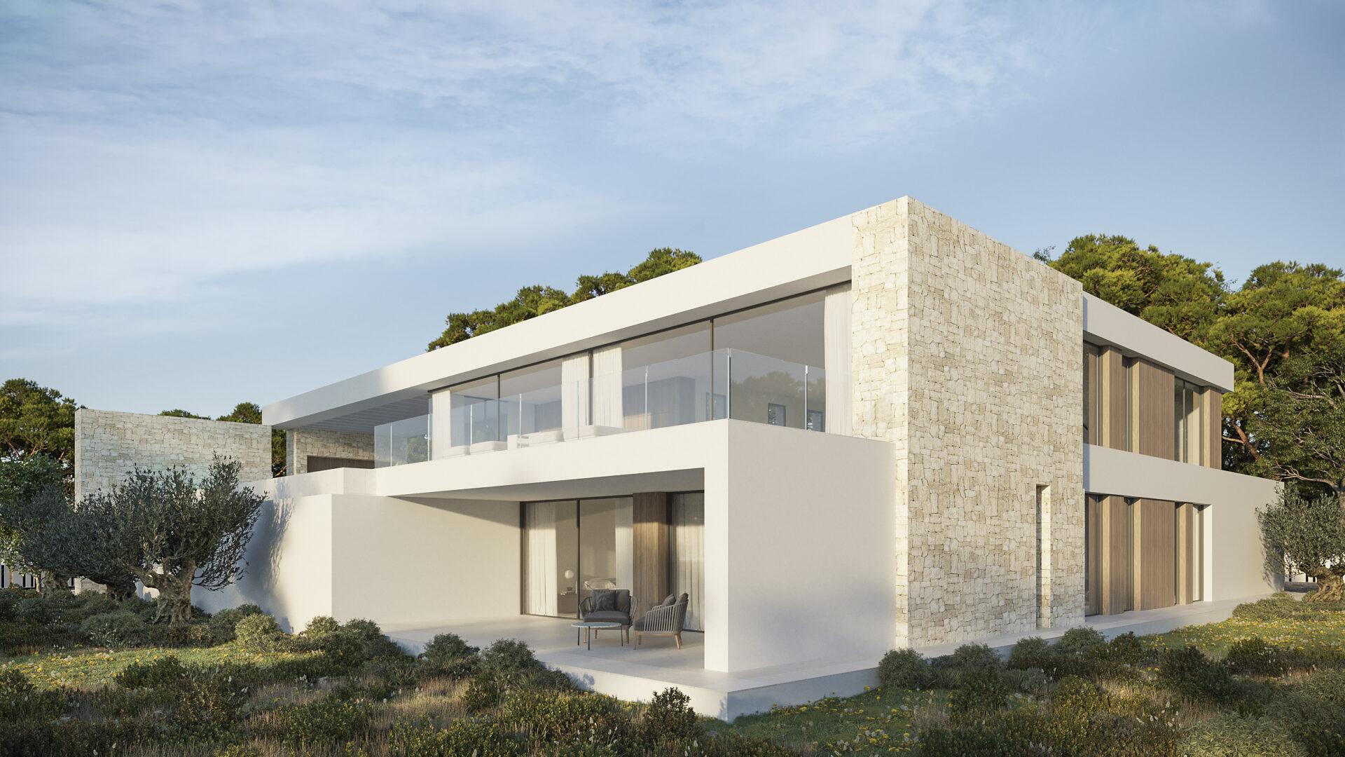 Side elevation of new-build villa in Moravit-Cap Blanc, Moraira