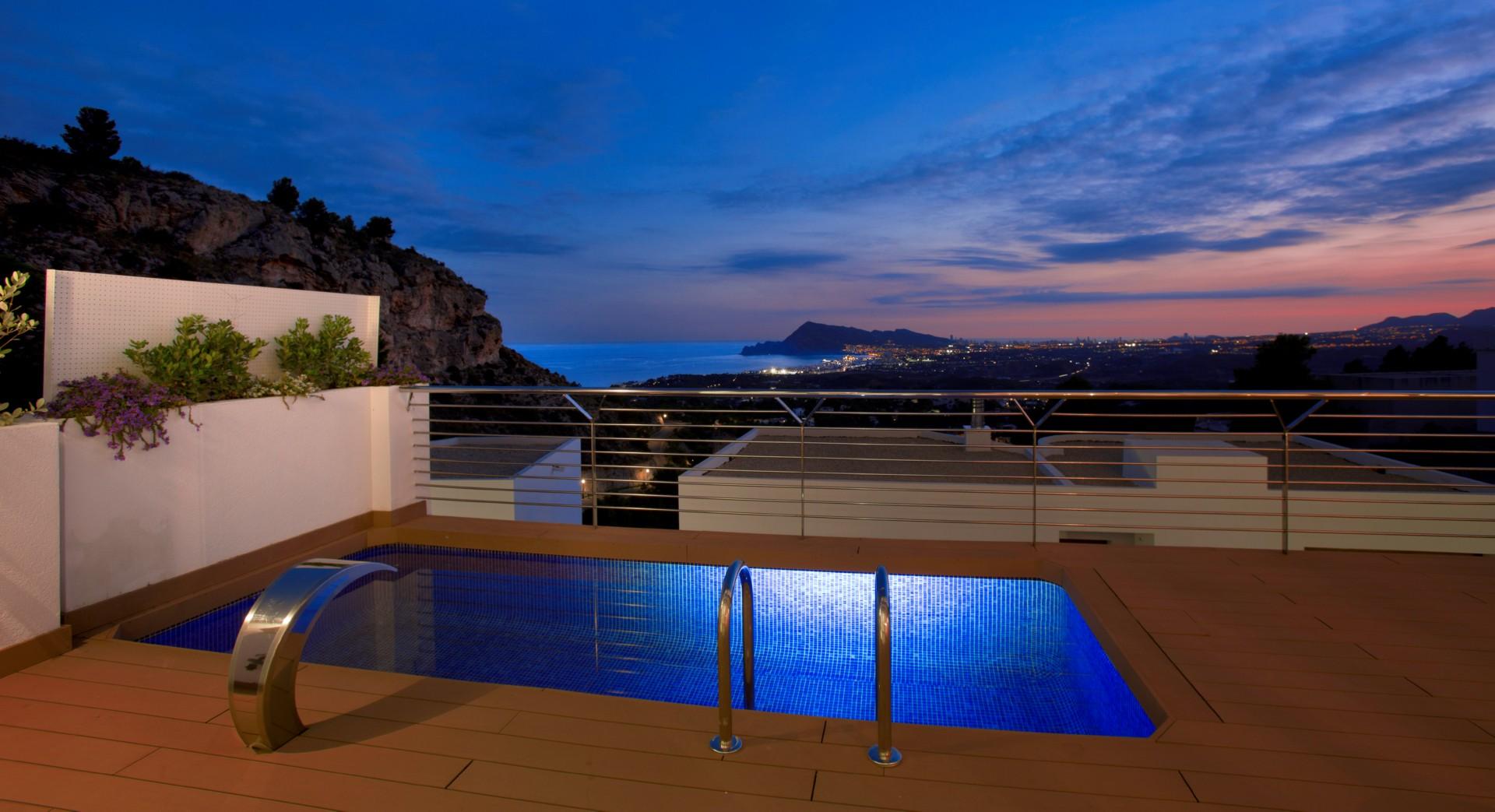 Pool and outdoor seating, new-build villa, Altea la Vella