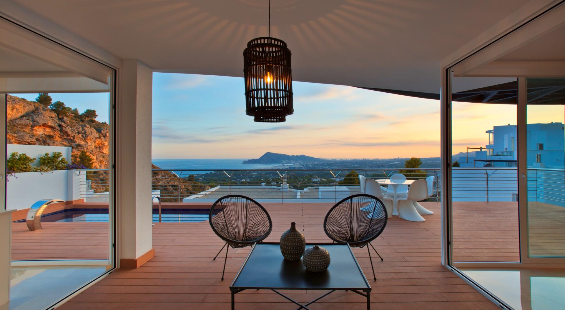 Dusk exterior shot of new-build villa, Altea la Vella, Altea