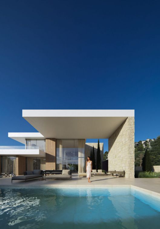 Aerial or elevated view of new-build villa plot, Pinar de Advocat-Cometa