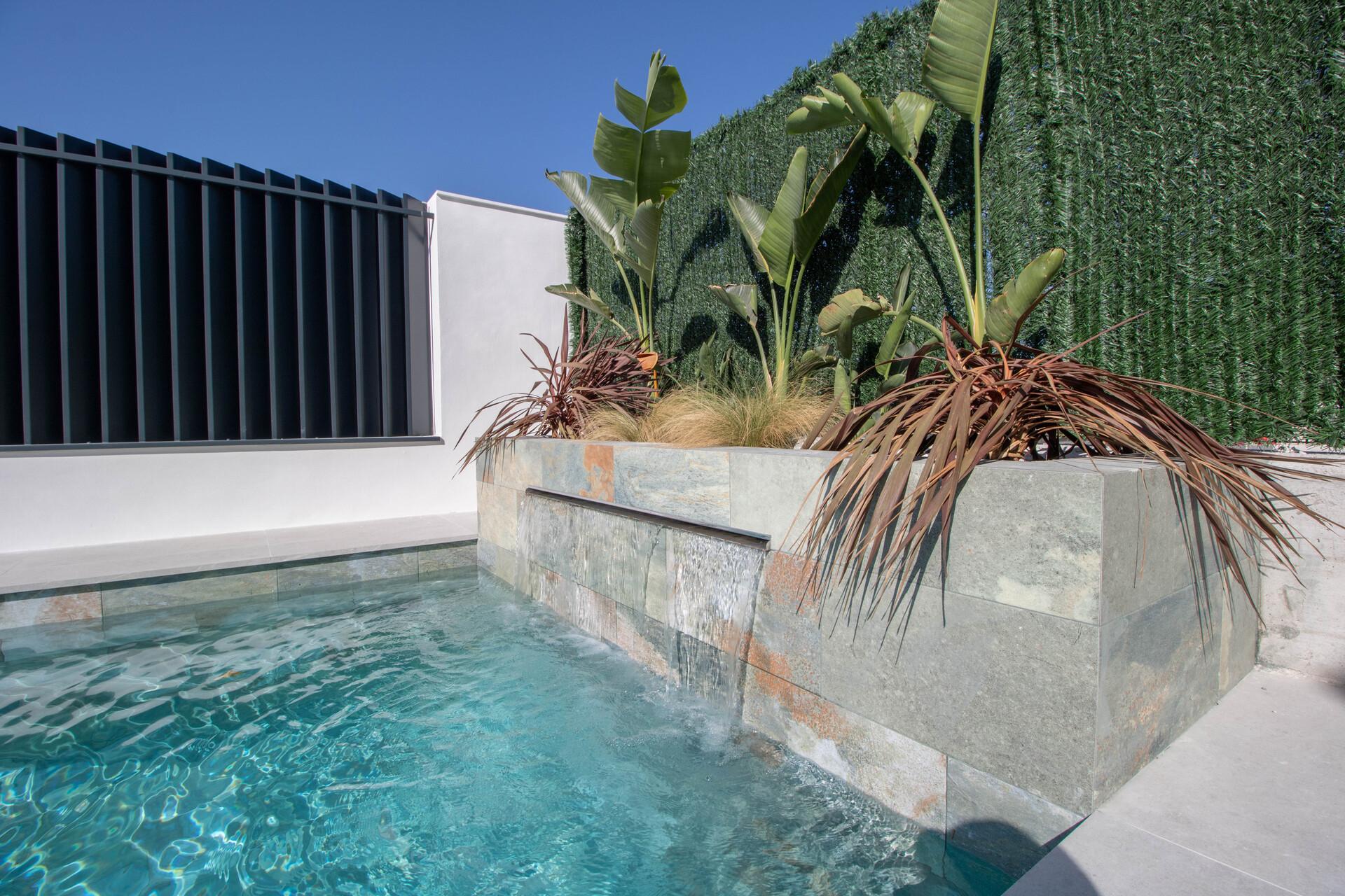 Close-up of villa facade materials, new-build, Golf Puig Campana