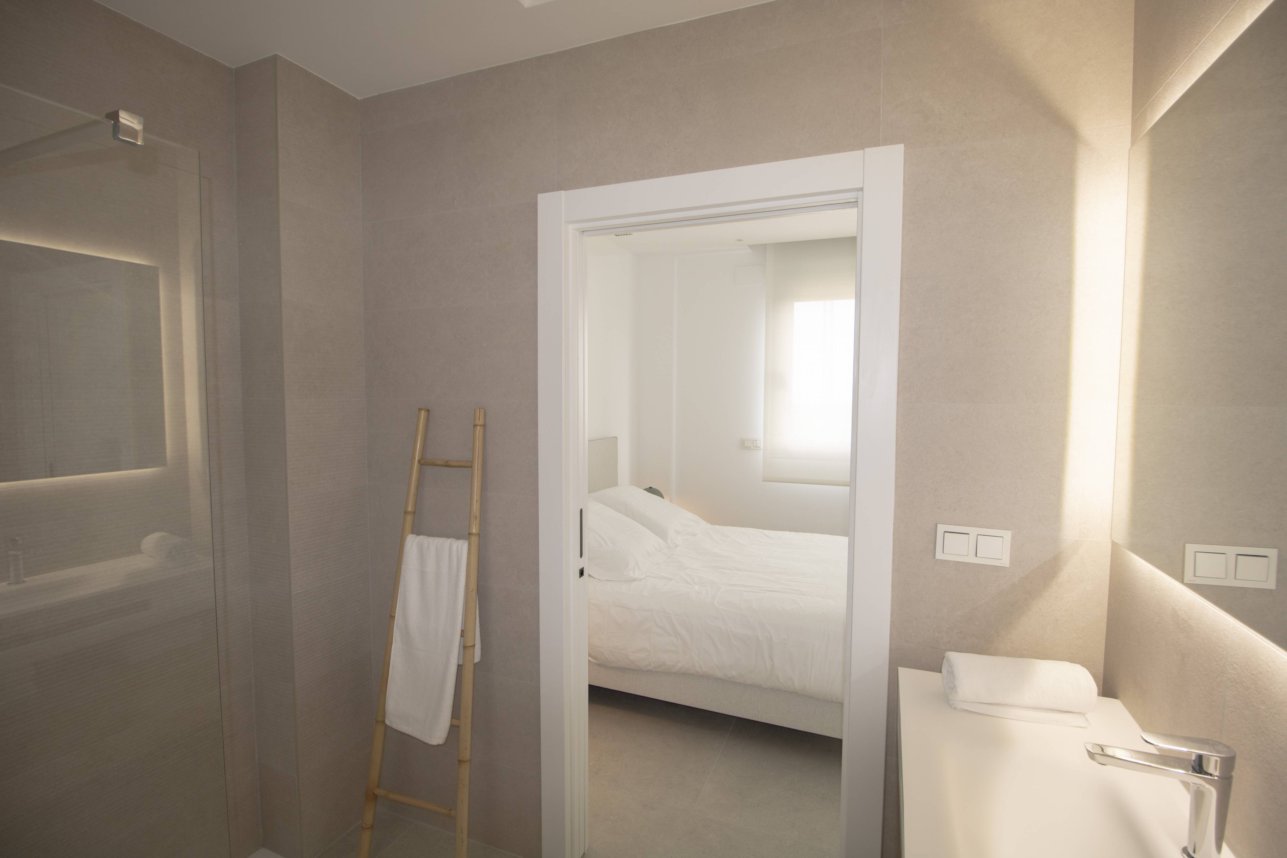 Living room with patio doors, new-build villa, Golf Puig Campana