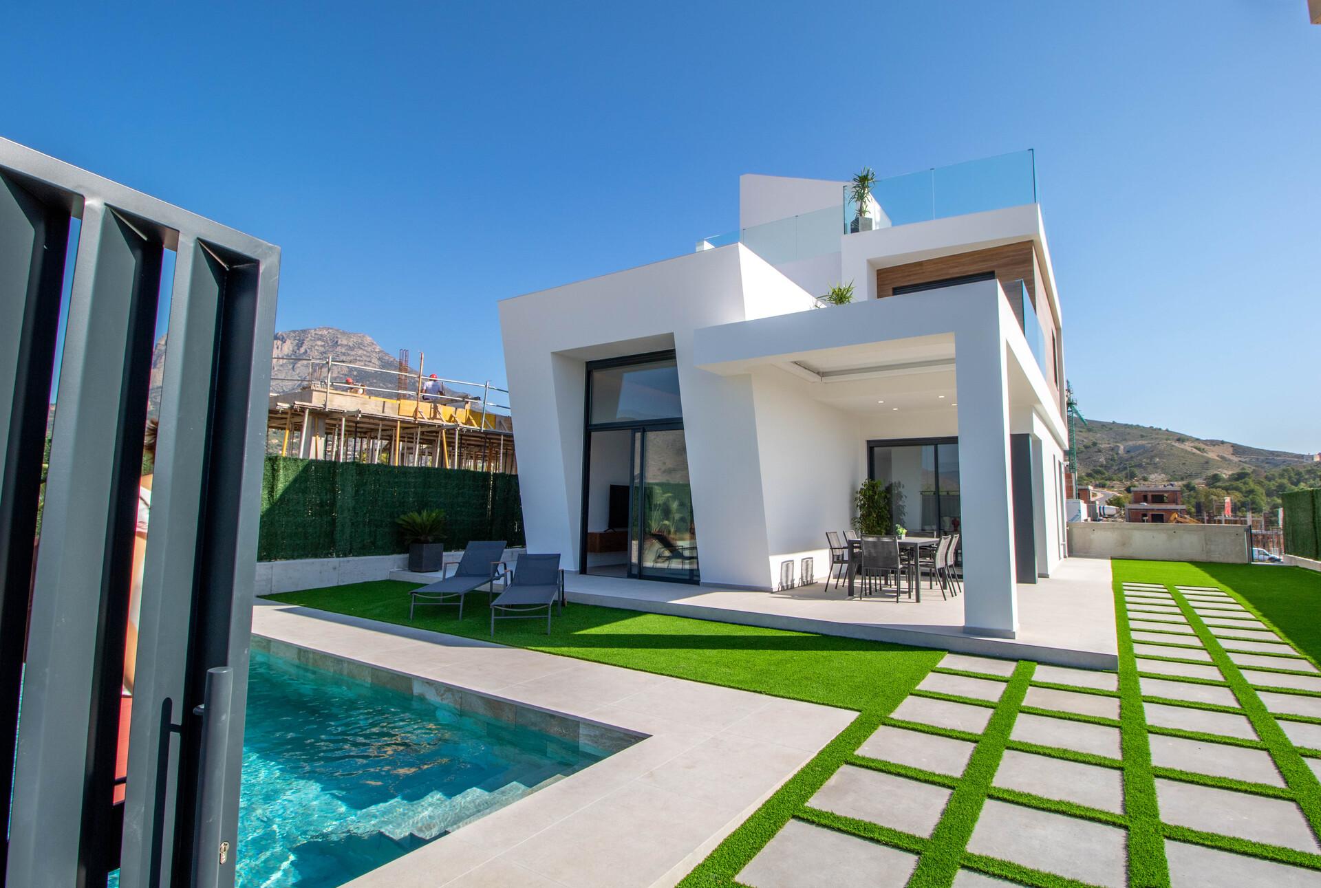 Exterior lighting detail on villa facade, Golf Puig Campana