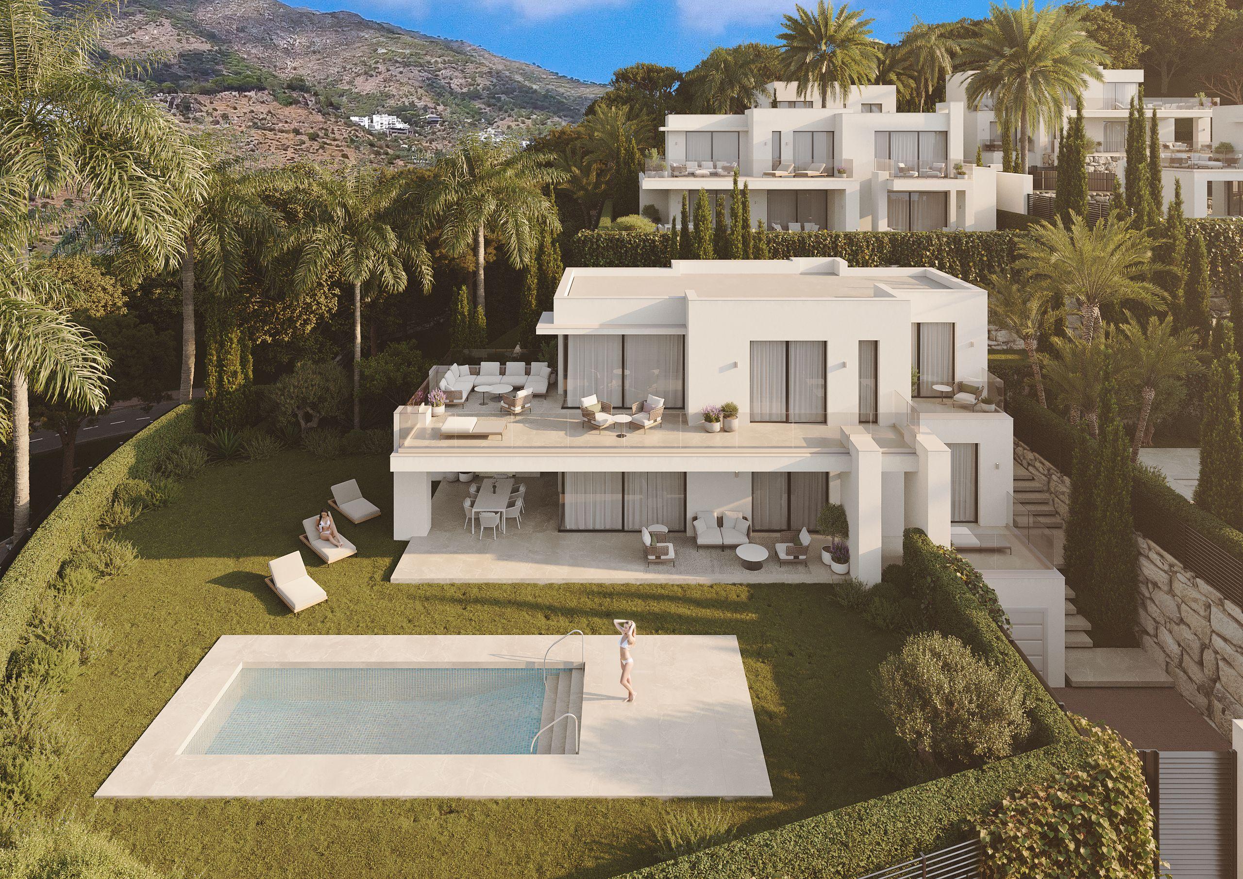 Front elevation of 4-bedroom new-build villa, Mijas Pueblo