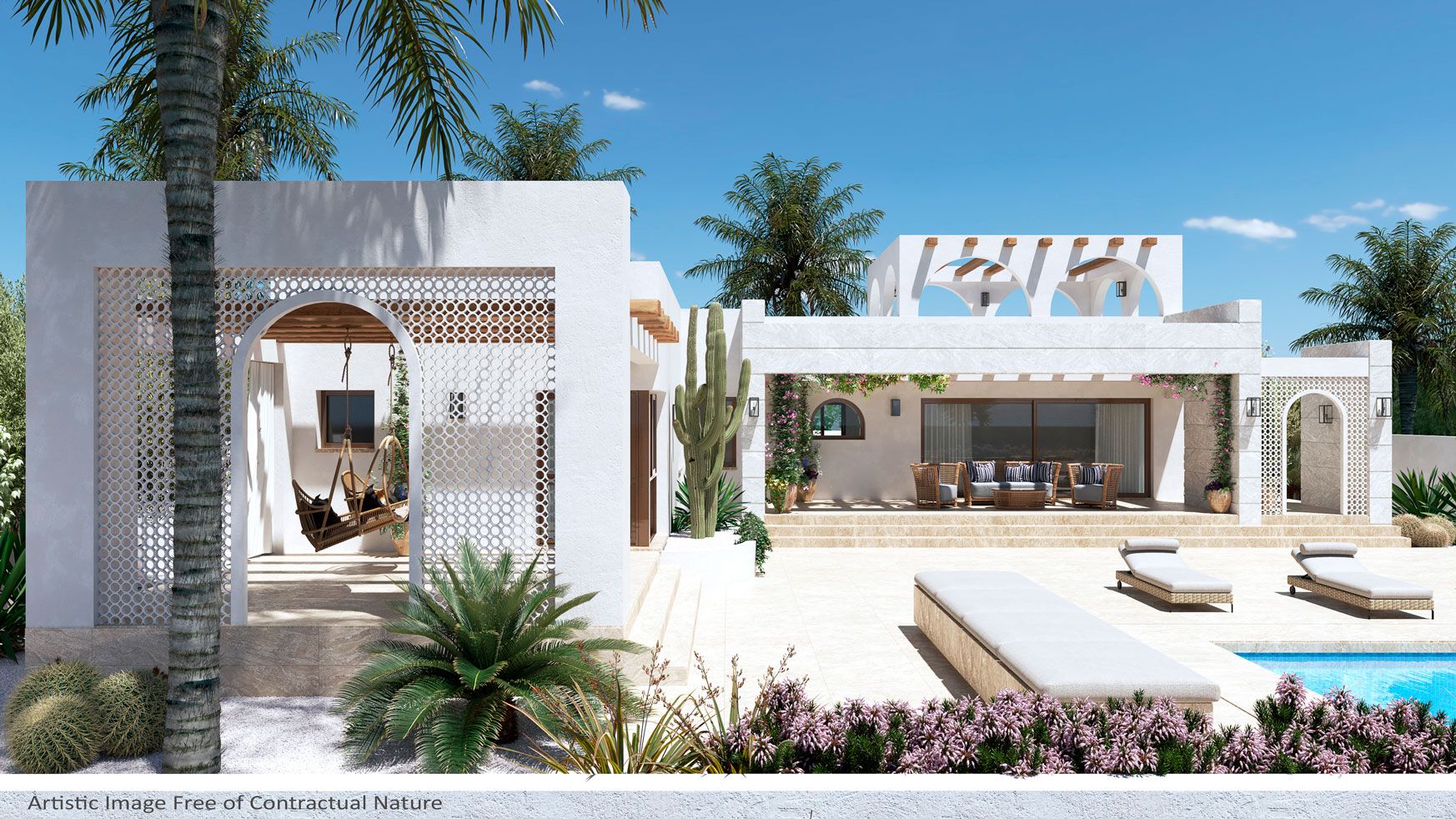 Front elevation of 3-bedroom new-build villa in Lo Marabú, Rojales