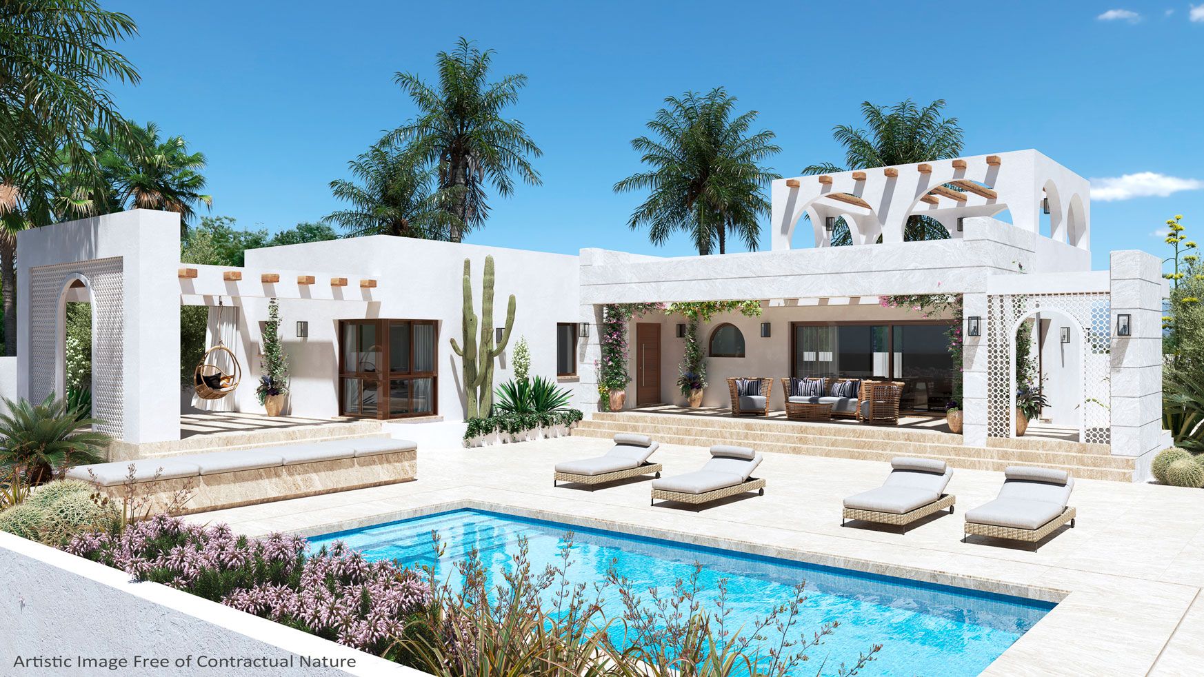 Side view of new-build villa showing plot boundary in Lo Marabú, Rojales