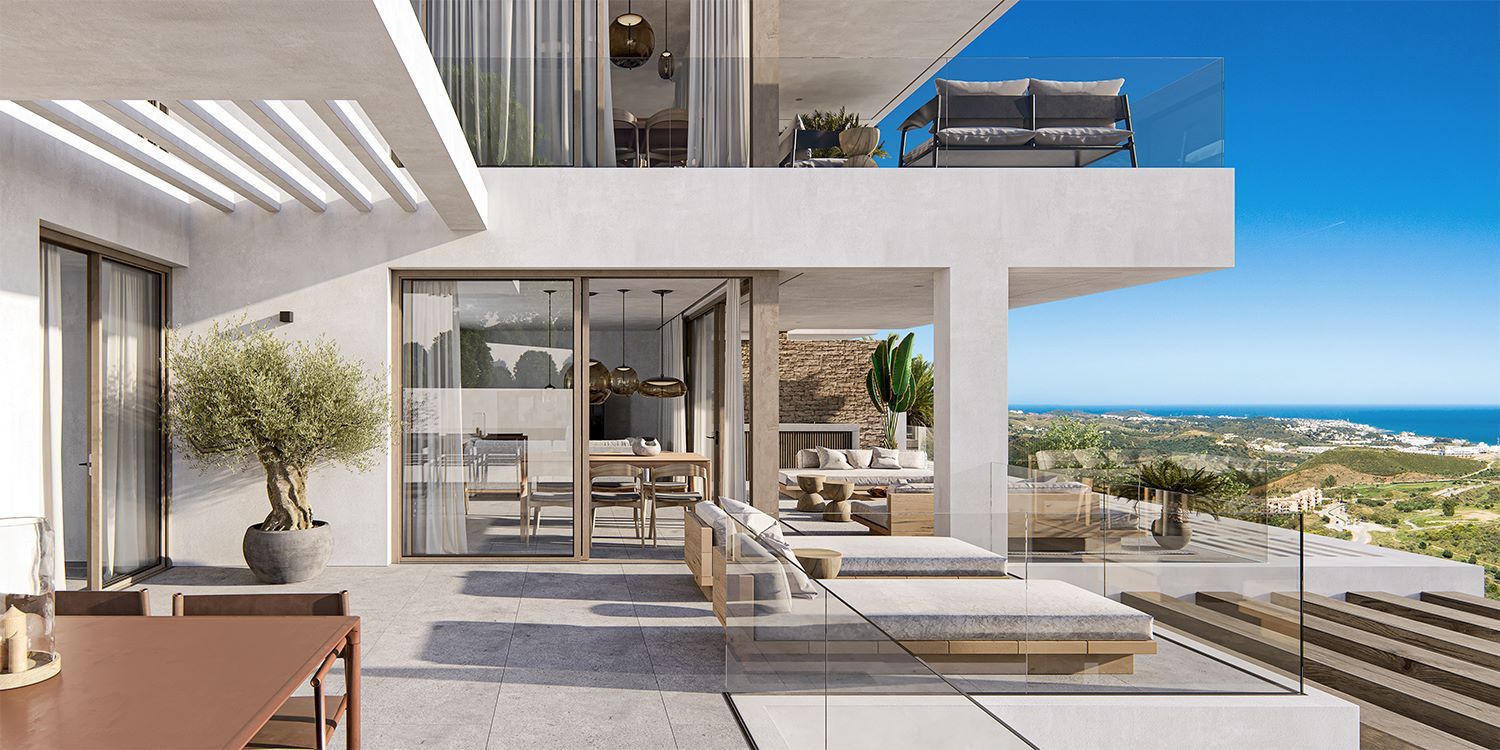Aerial view of new-build development in Calanova, Mijas