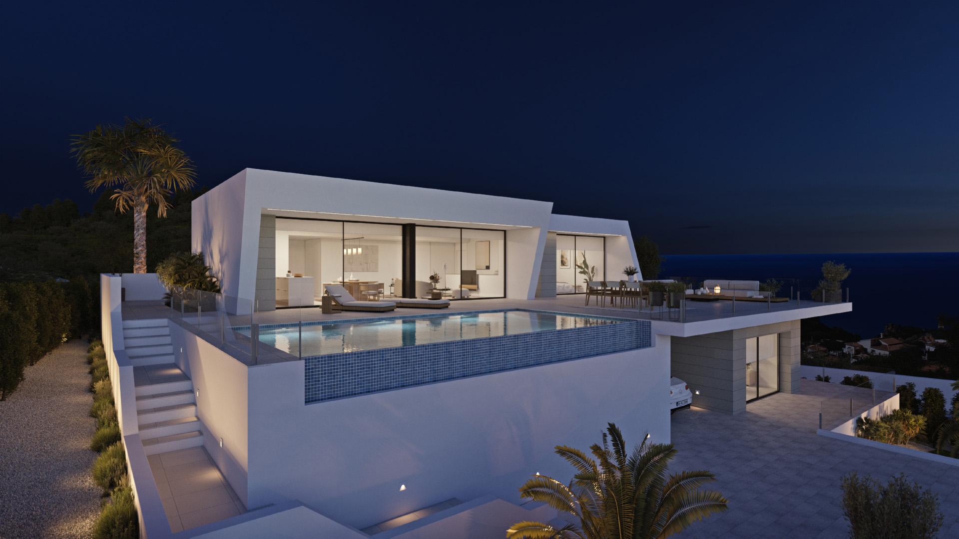 Lounge with large windows in new-build villa, Benitachell
