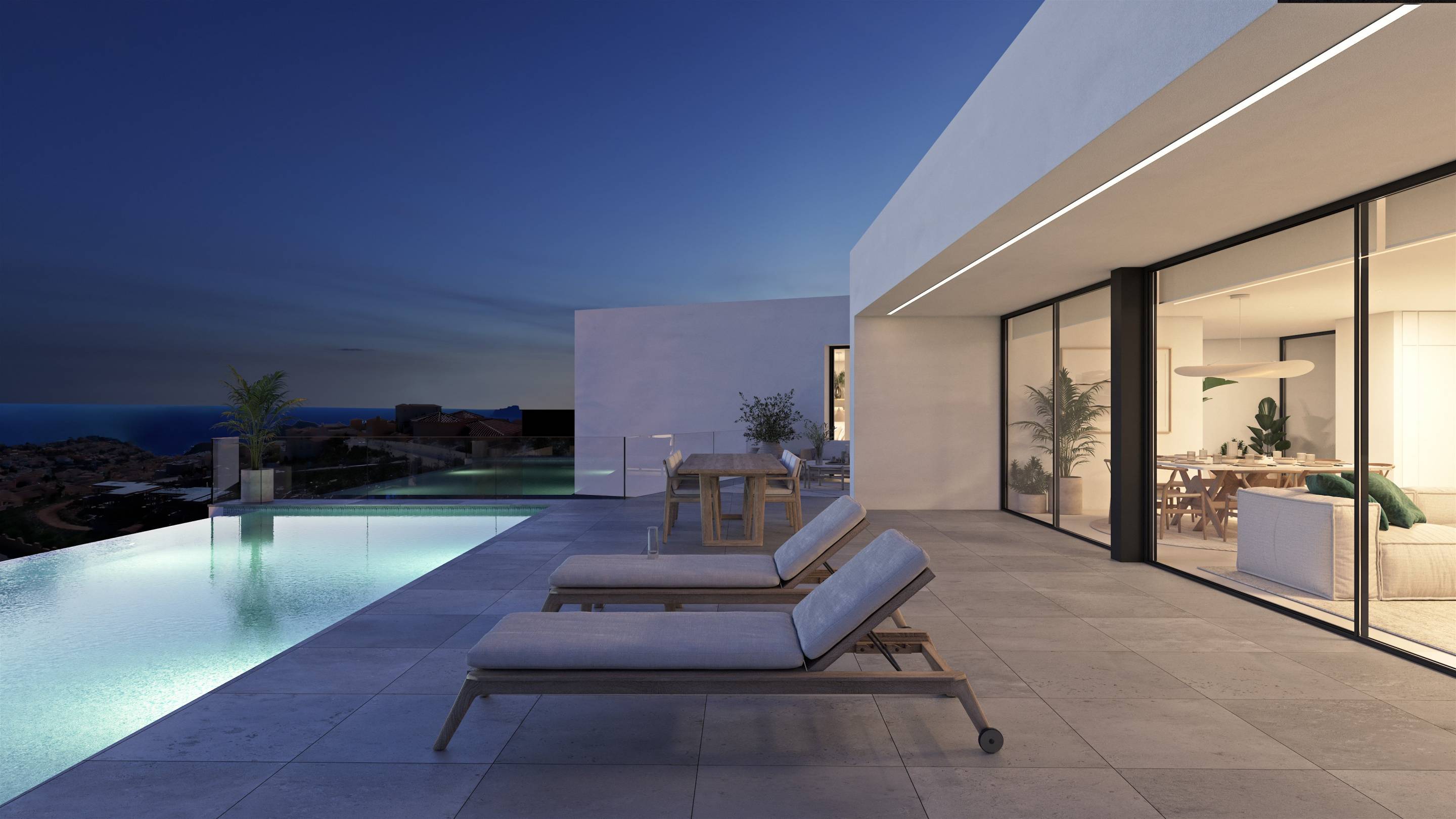 Pool surround and outdoor seating area, new-build villa, Benitachell