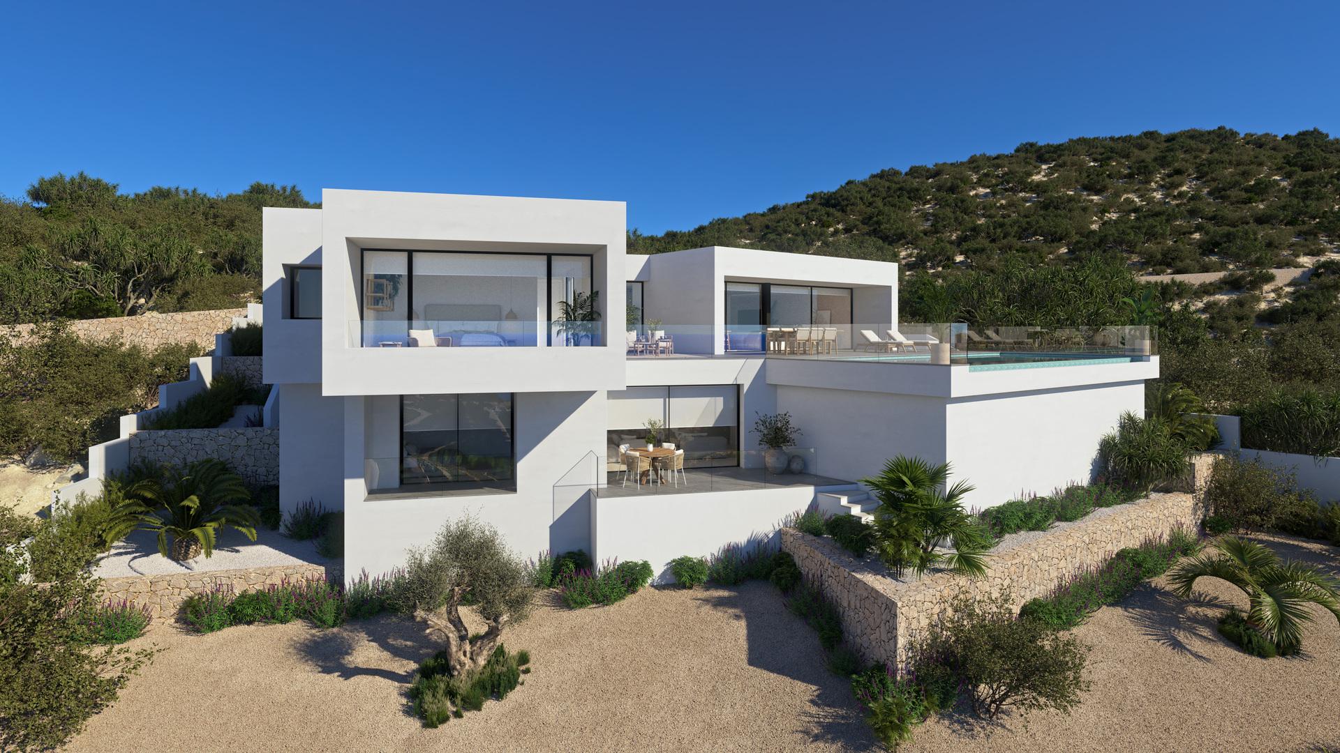 Night exterior of new-build villa, Benitachell