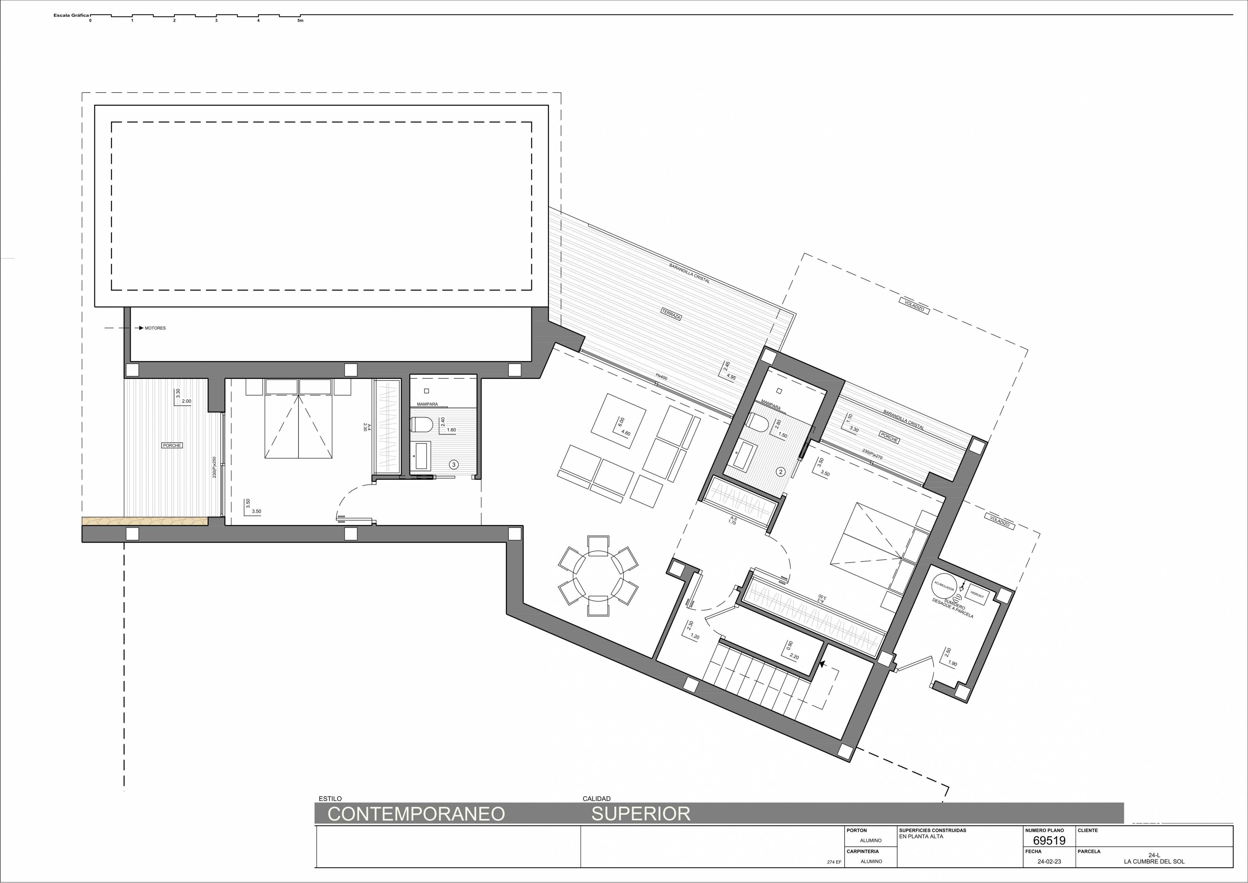 Floor plan - upper level of 3-bedroom new-build villa, Benitachell