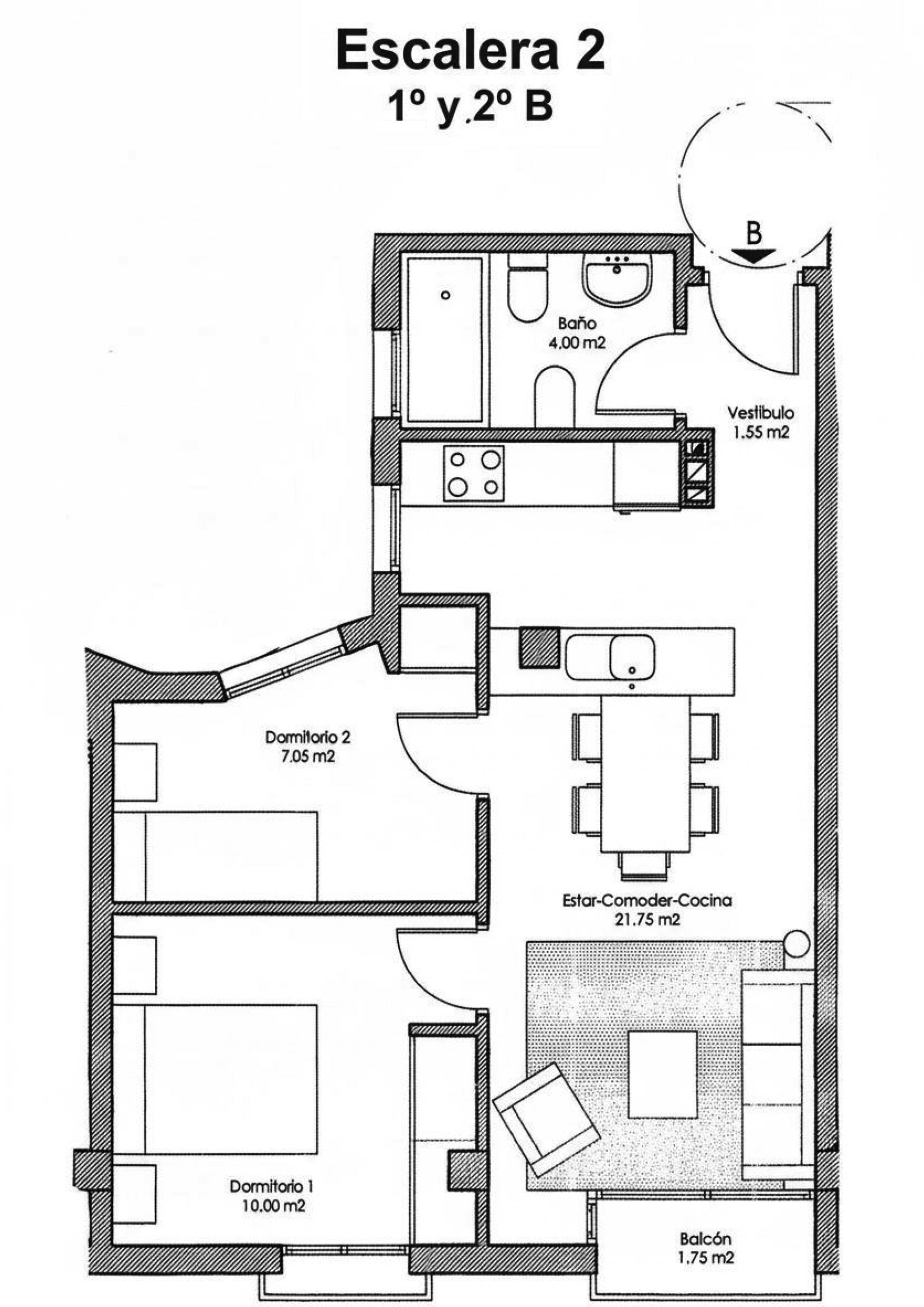 Floor plan of the 2-bedroom apartment in Jerónimo Y Avileses