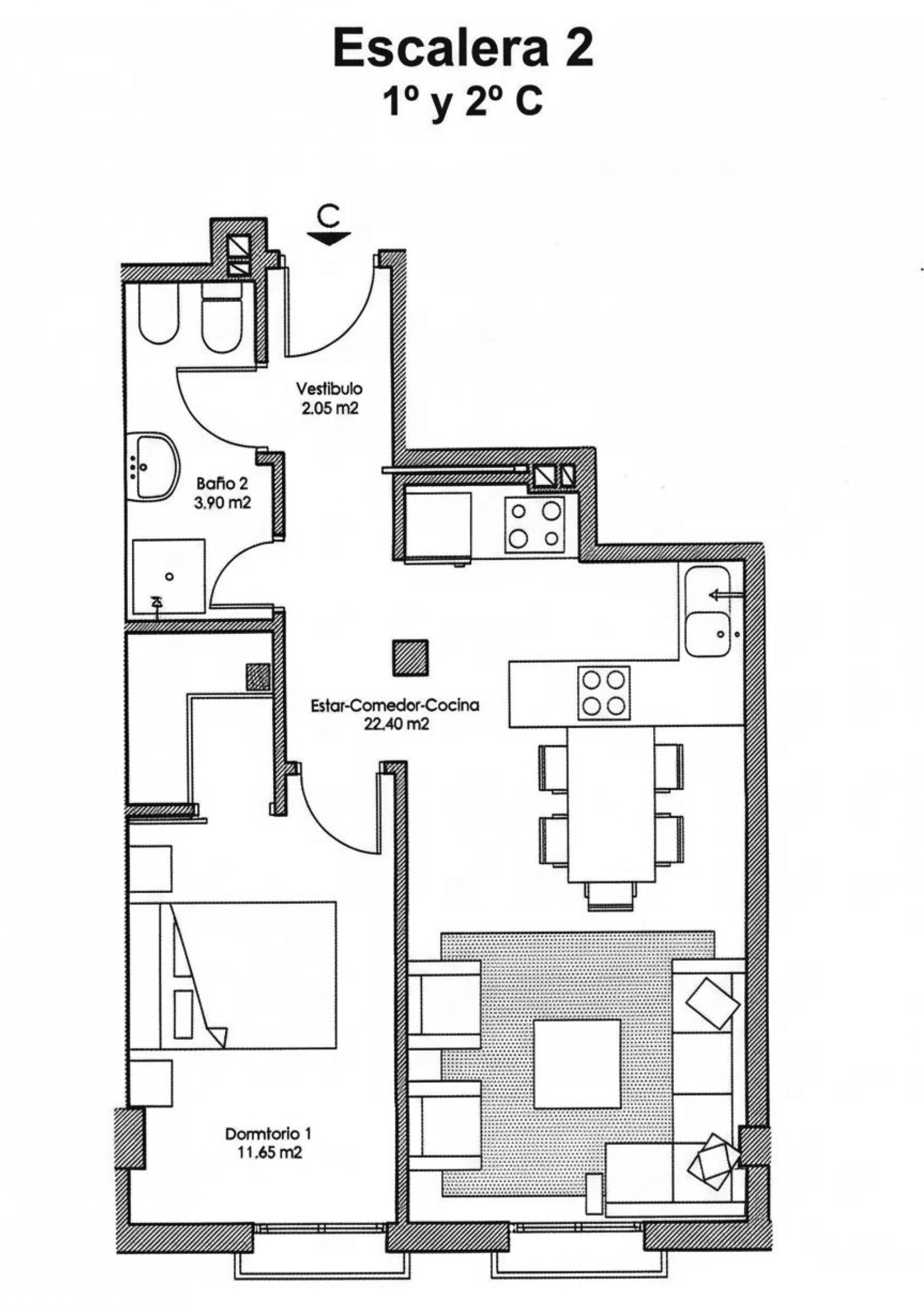 Floor plan of the 1-bedroom apartment in Jerónimo Y Avileses