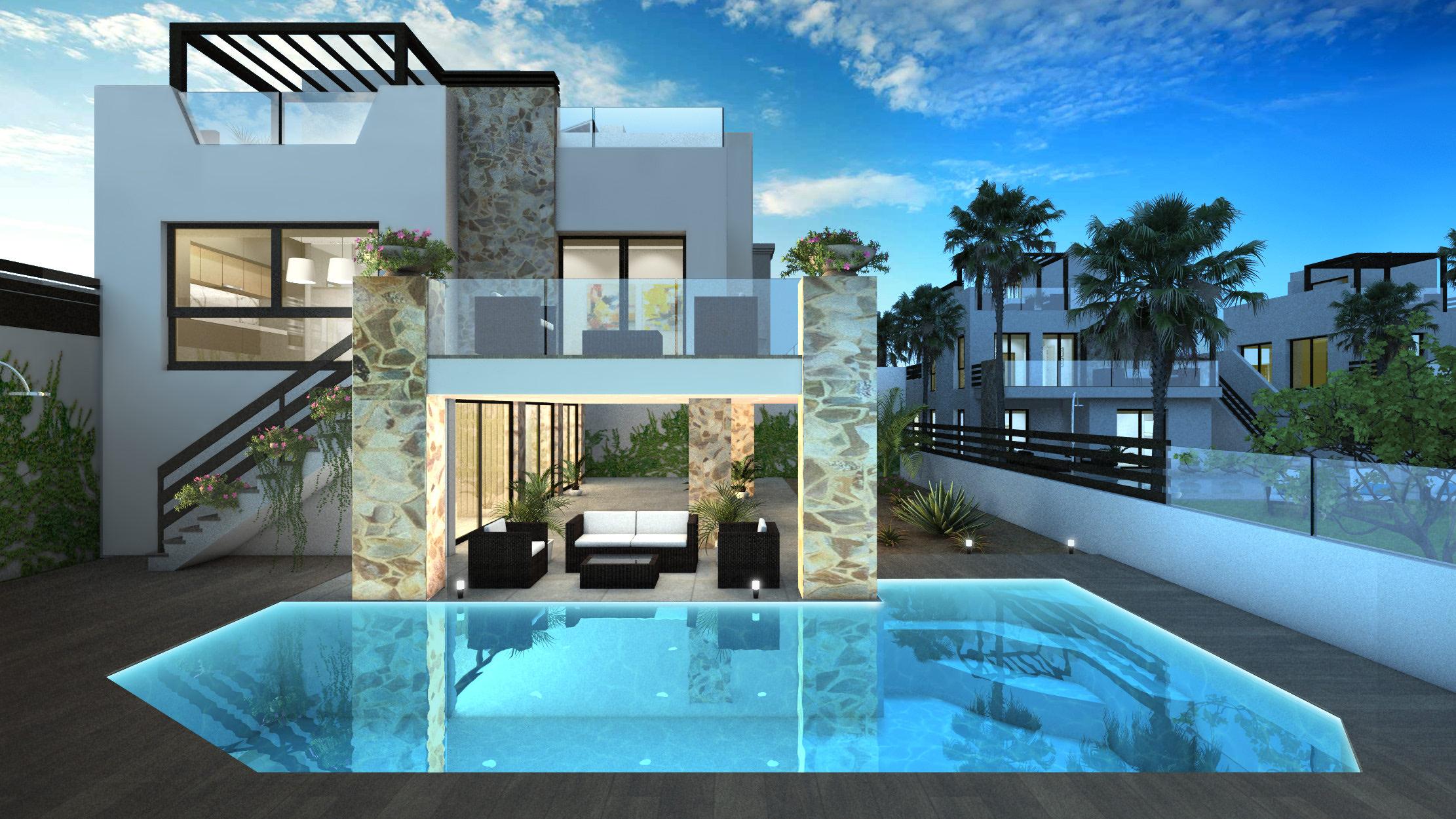 Aerial or elevated view of new-build villa plot, La Marquesa