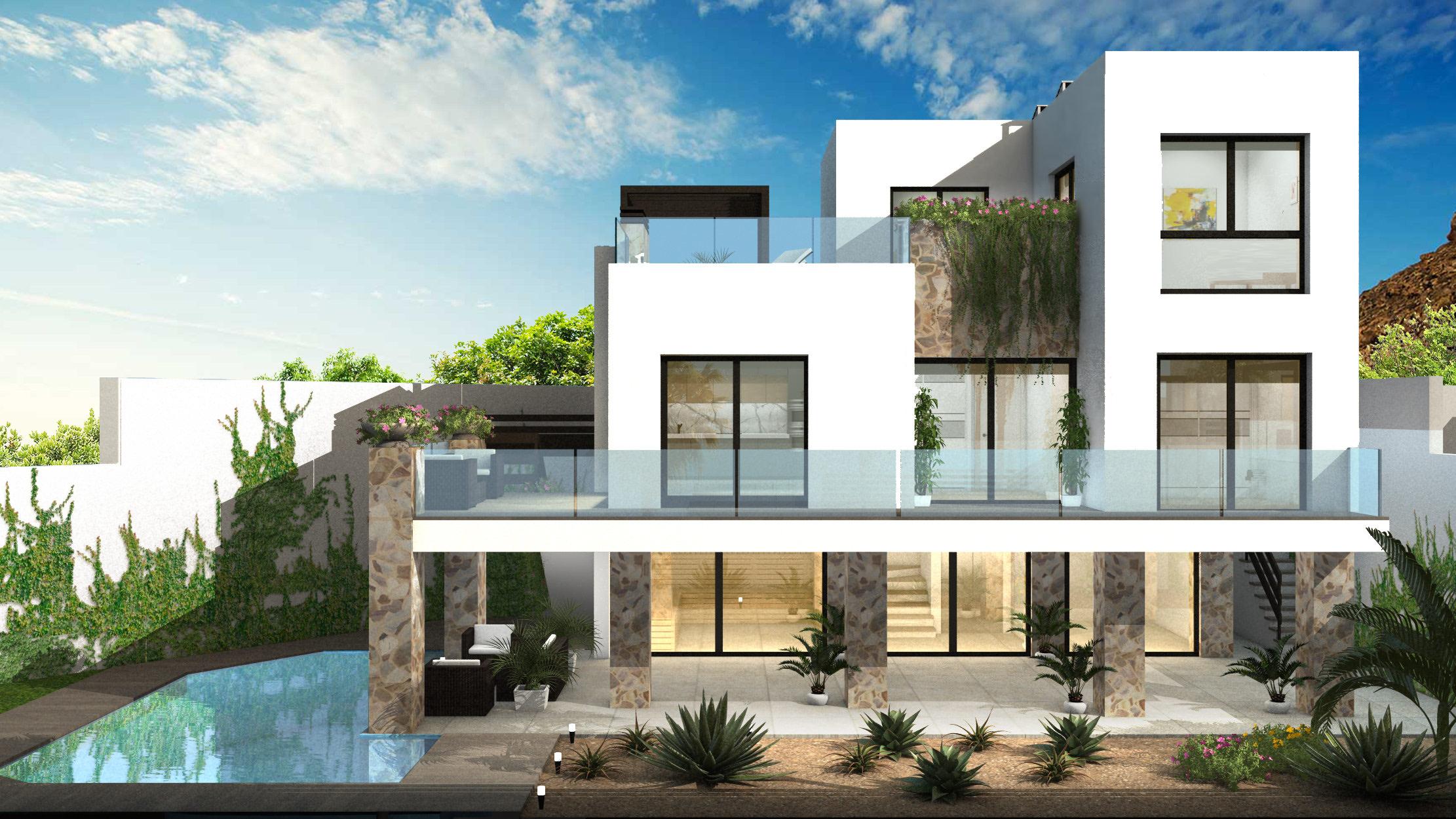 Living room with large windows in new-build villa, La Marquesa
