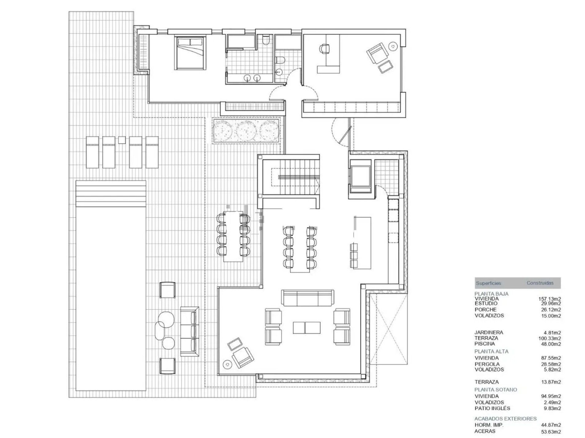 Elevation drawing of new-build villa in Benimeit-Tabaira, Moraira