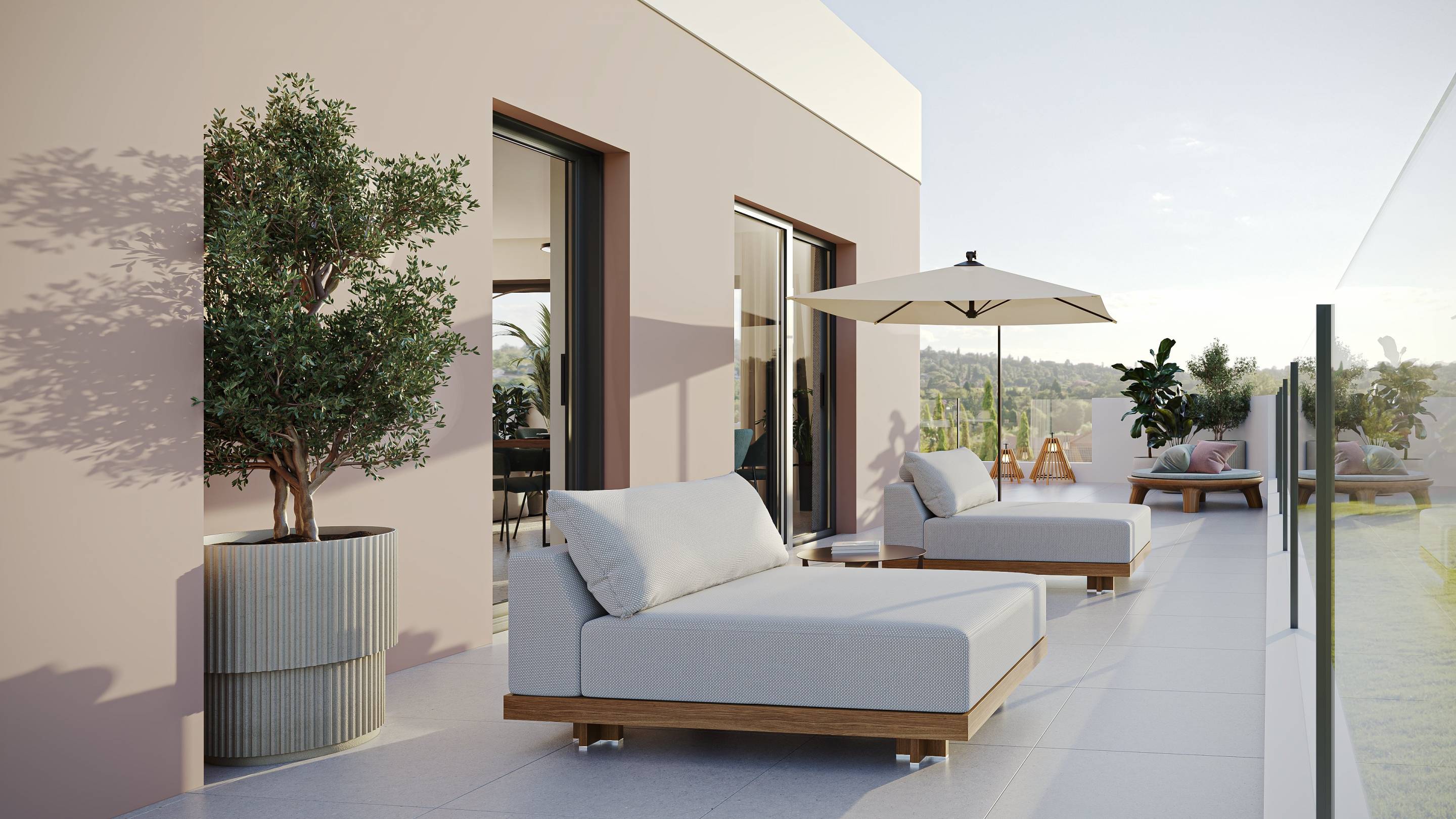 Terrace or balcony area of apartment in Alto de los Monteros, Marbella
