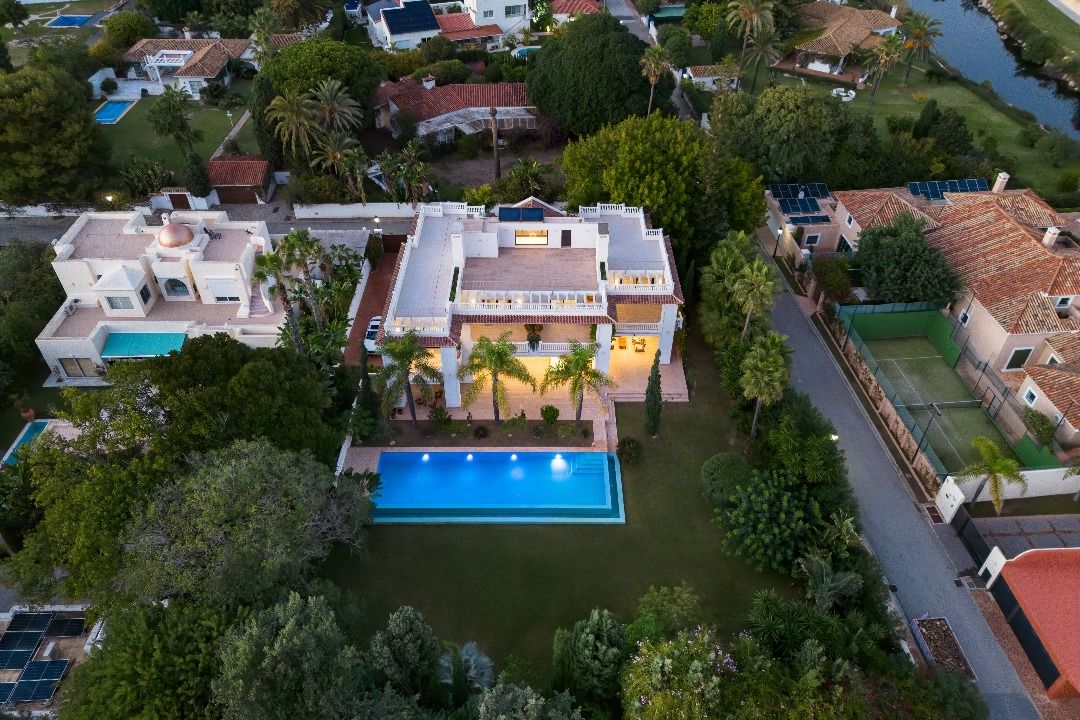 Front facade of 7-bedroom villa in Casasola, Estepona