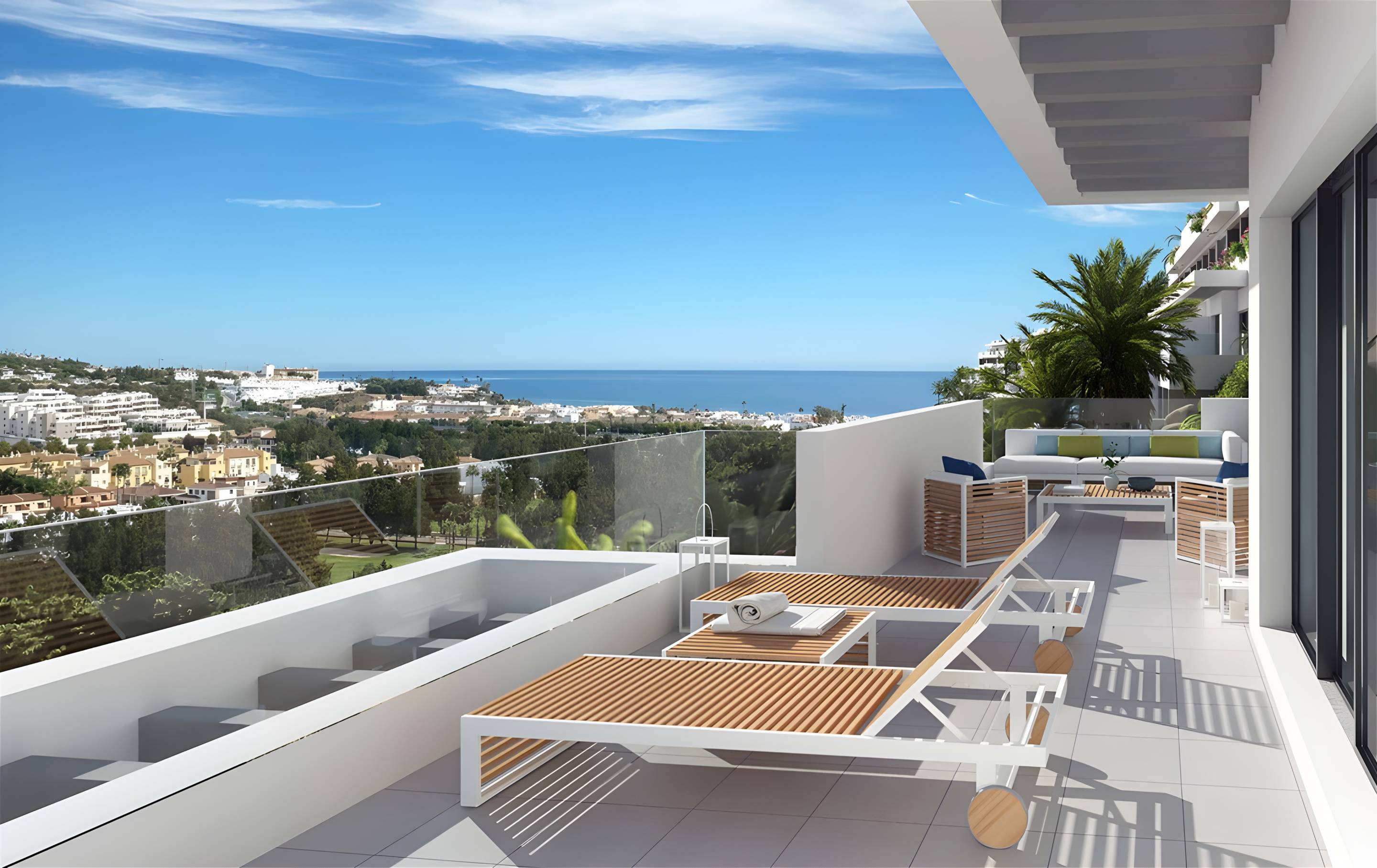 Living area in 2-bedroom new-build apartment, La Cala de Mijas