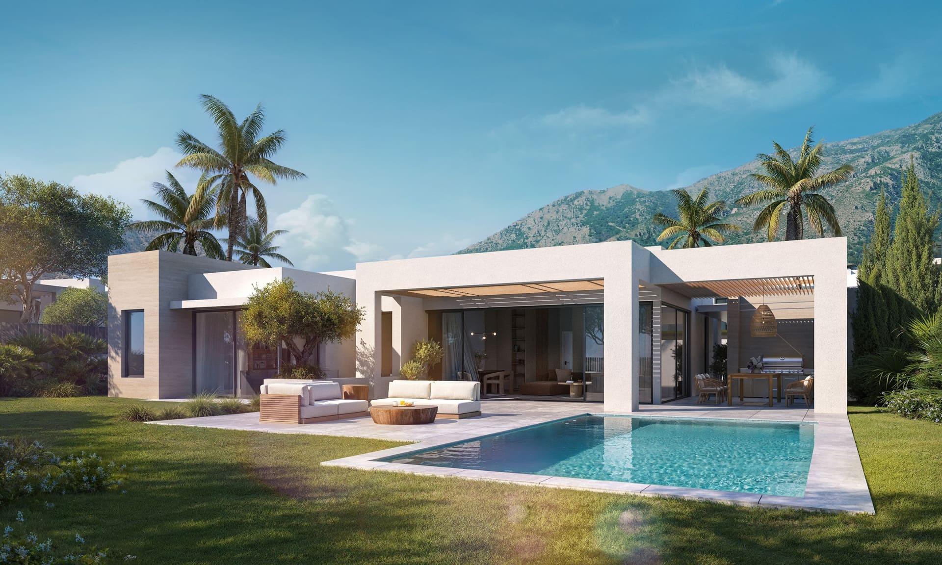 Exterior of new-build villa in El Higuerón, Mijas showing plot boundary - view 32