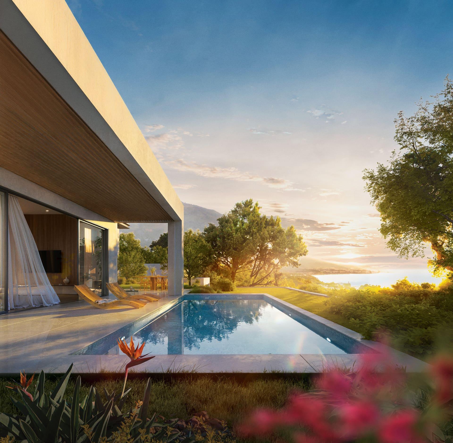 Side elevation of new-build villa, El Higuerón, Mijas