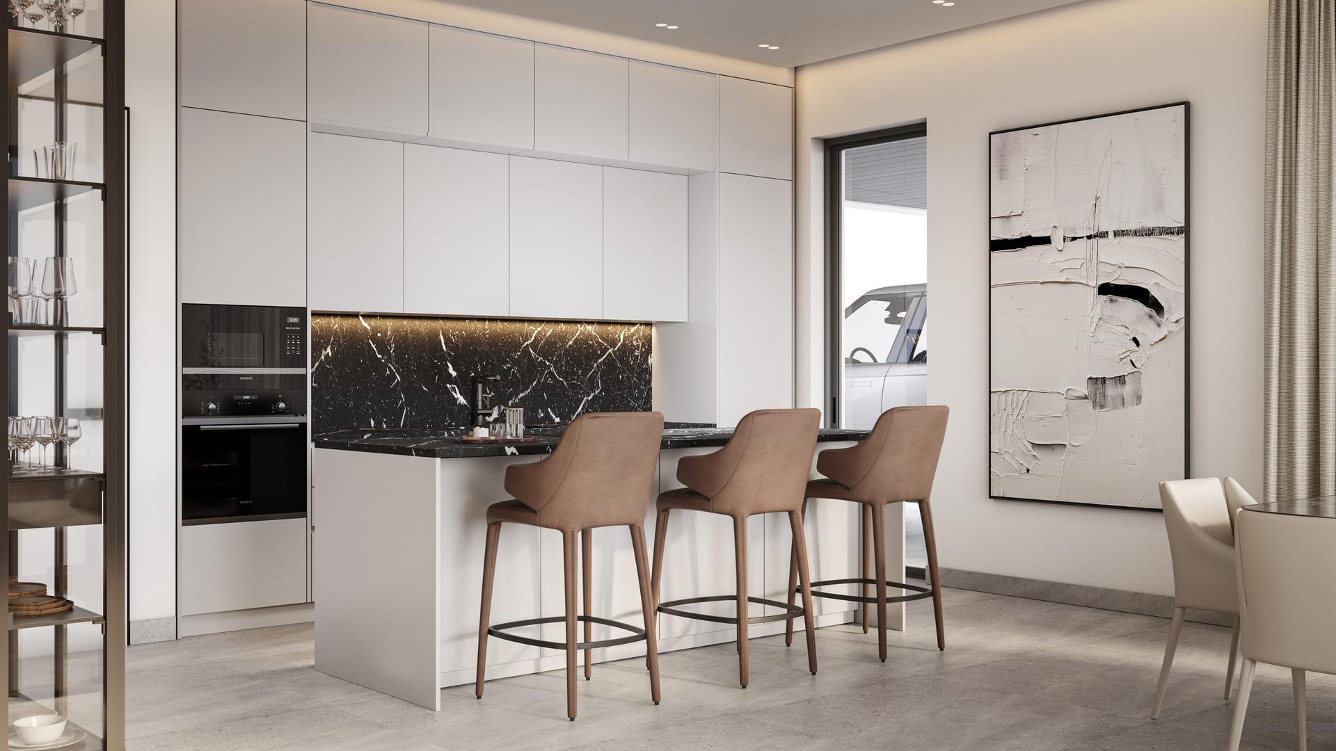Living and dining area in new-build villa, El Higuerón, Mijas