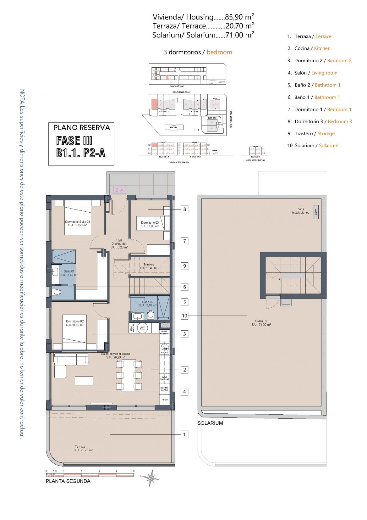 Floor plan of the 3-bedroom penthouse in Las Lomas del Rame-Bahía Bella