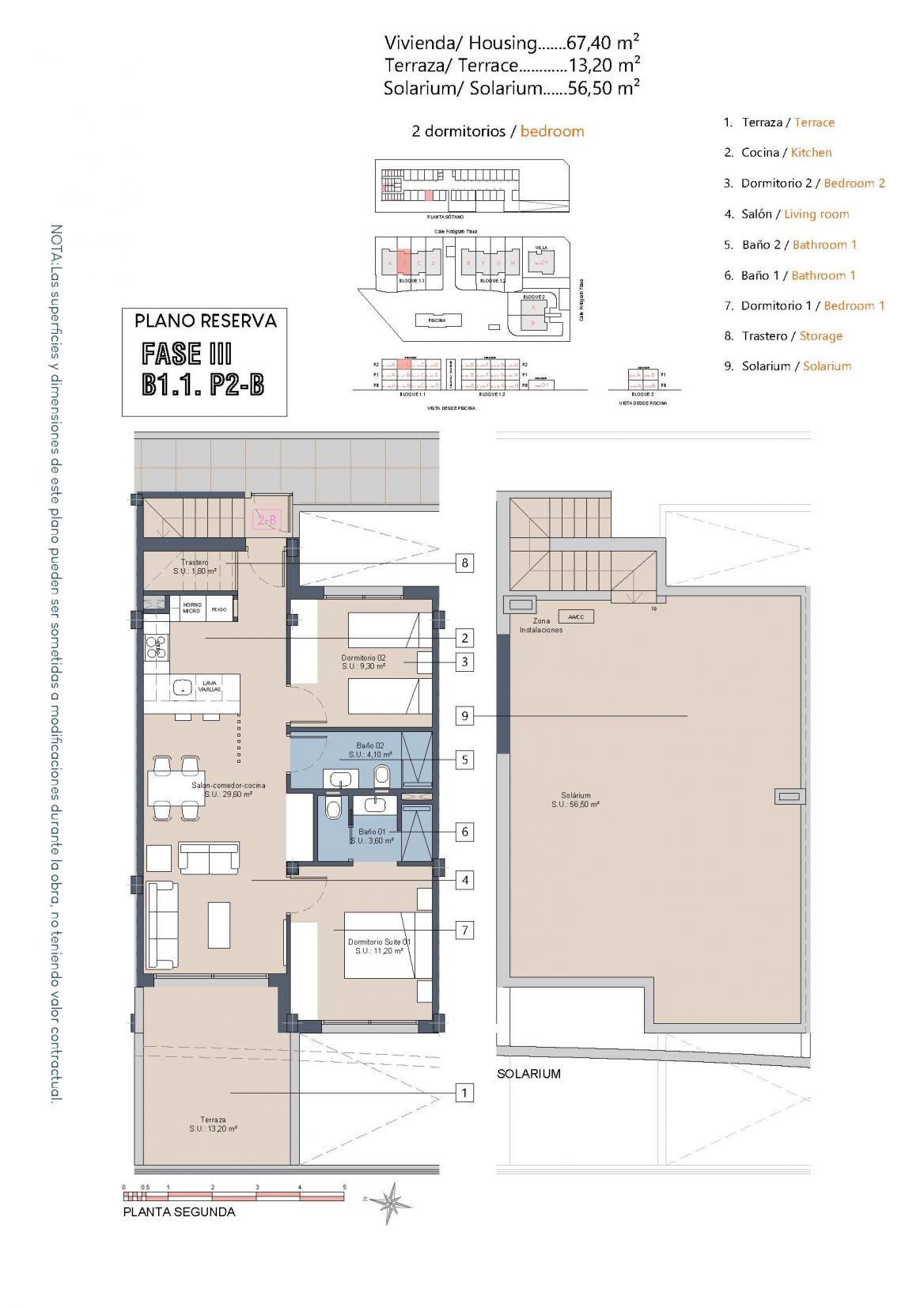 Floor plan of the 2-bedroom penthouse in Las Lomas del Rame-Bahía Bella