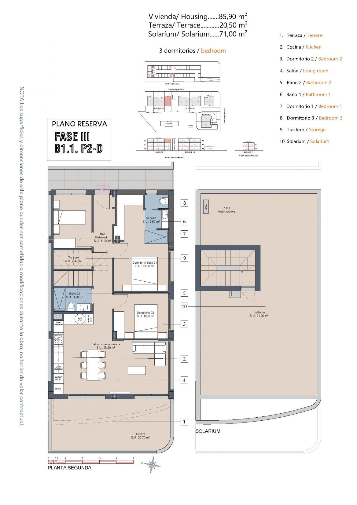 Floor plan of the 3-bedroom penthouse in Las Lomas del Rame-Bahía Bella