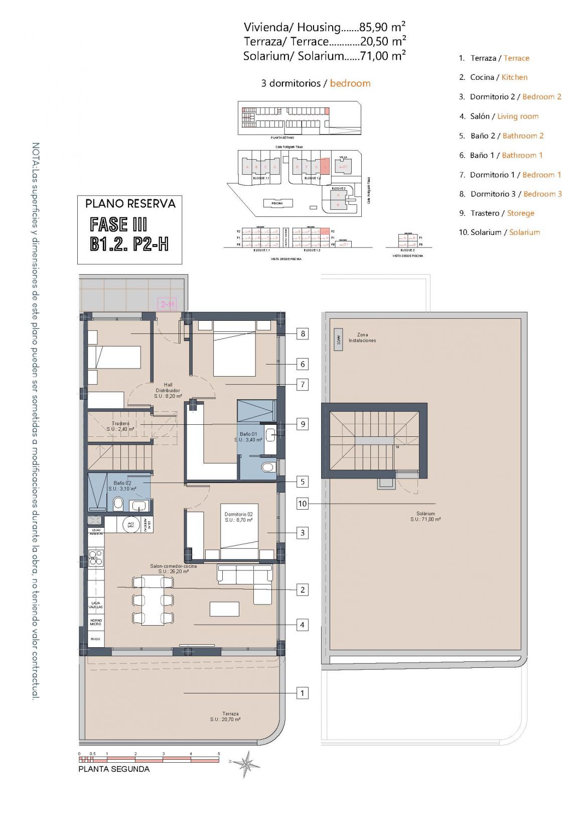 Floor plan of the 3-bedroom penthouse in Las Lomas del Rame-Bahía Bella