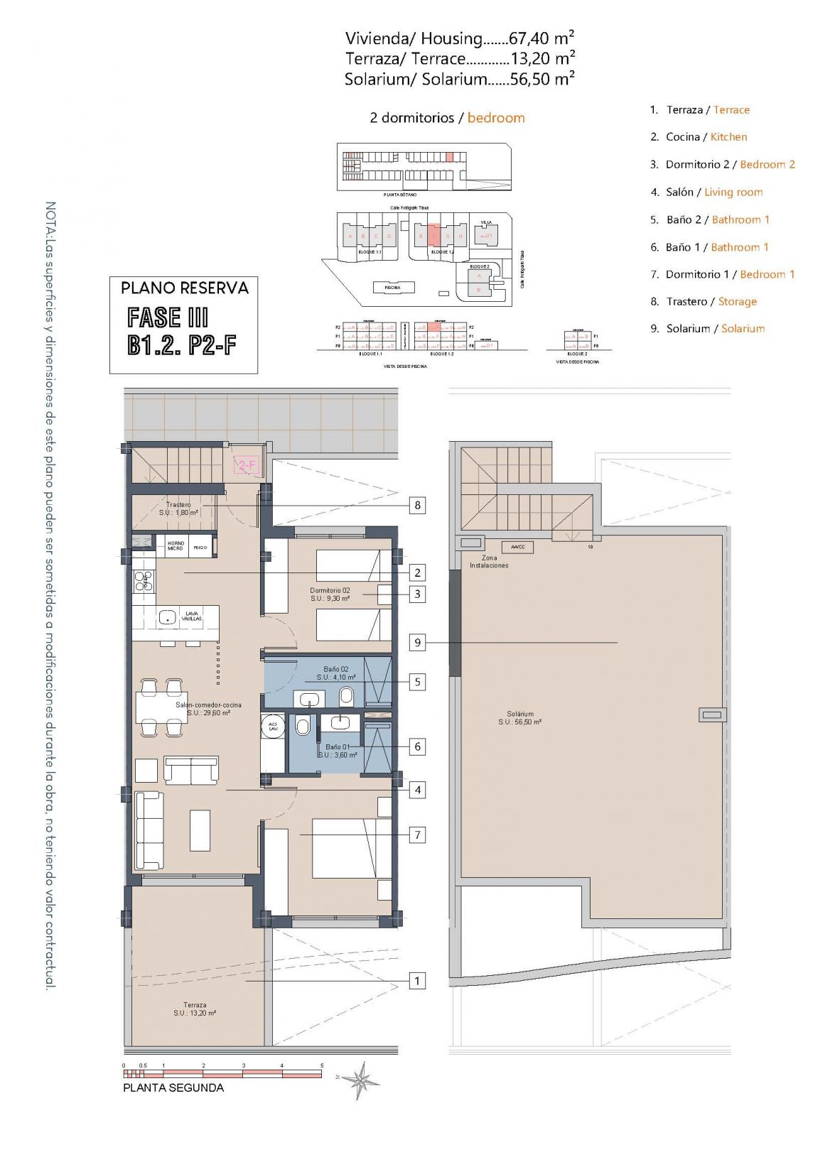 Floor plan of the 2-bedroom penthouse in Las Lomas del Rame-Bahía Bella