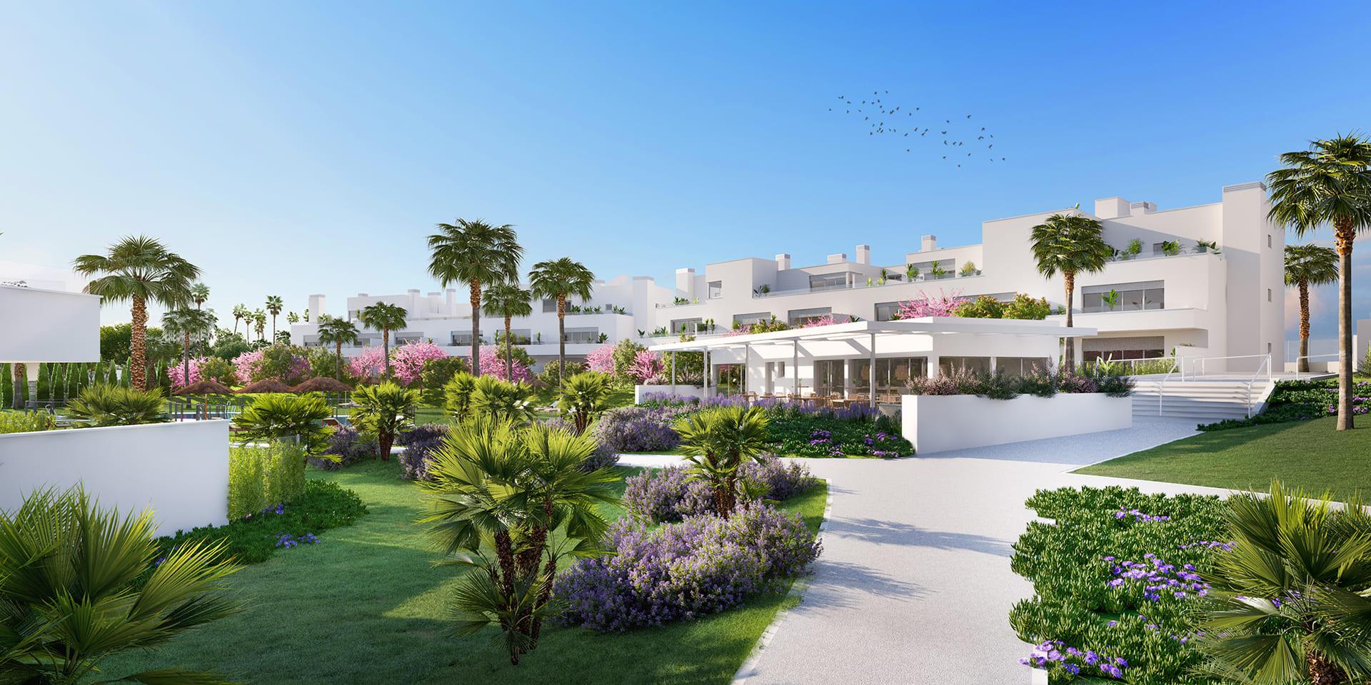 Communal pool area within Los Flamingos development, Estepona