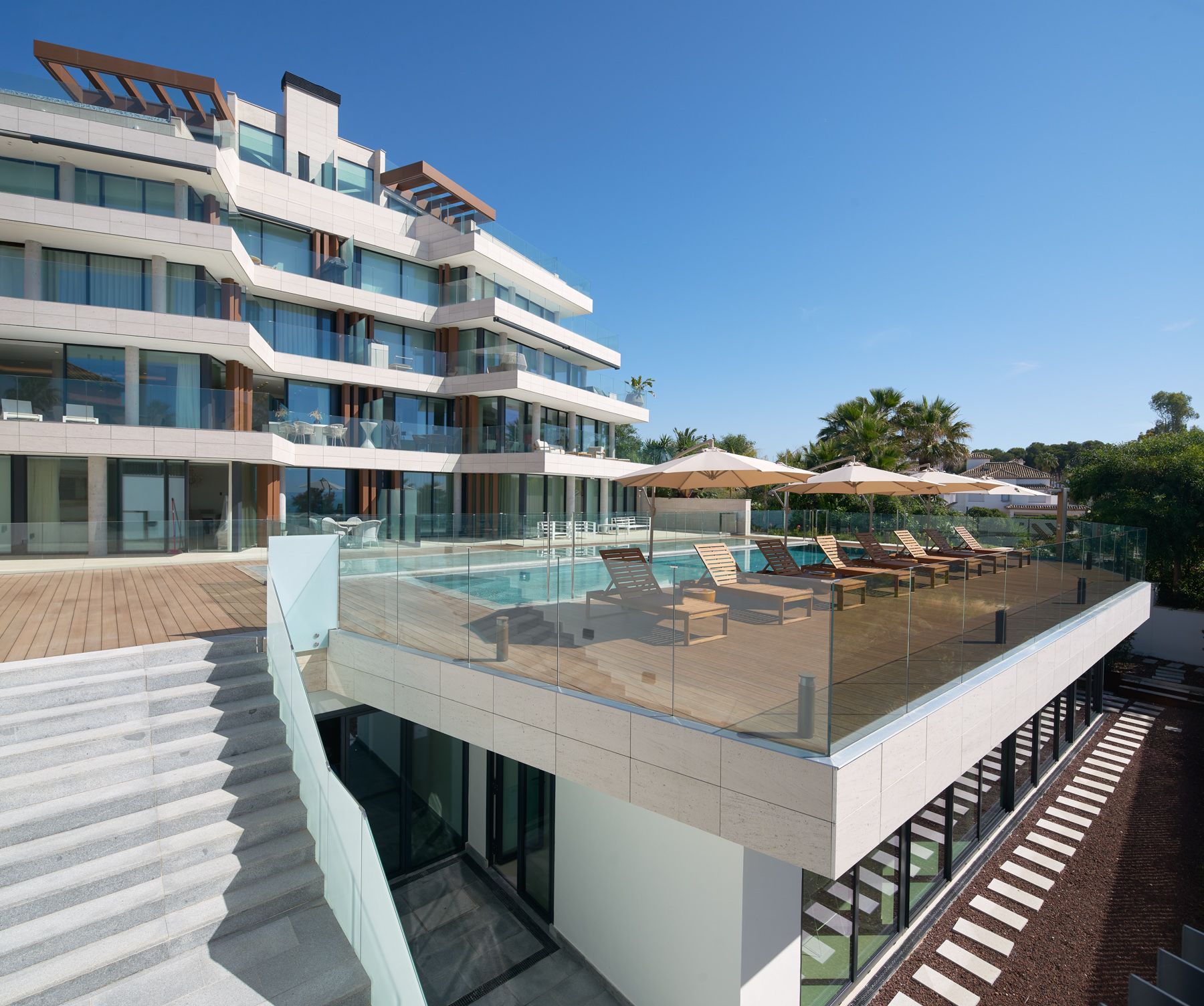 Communal pool area in new-build development, Guadalobón, Estepona