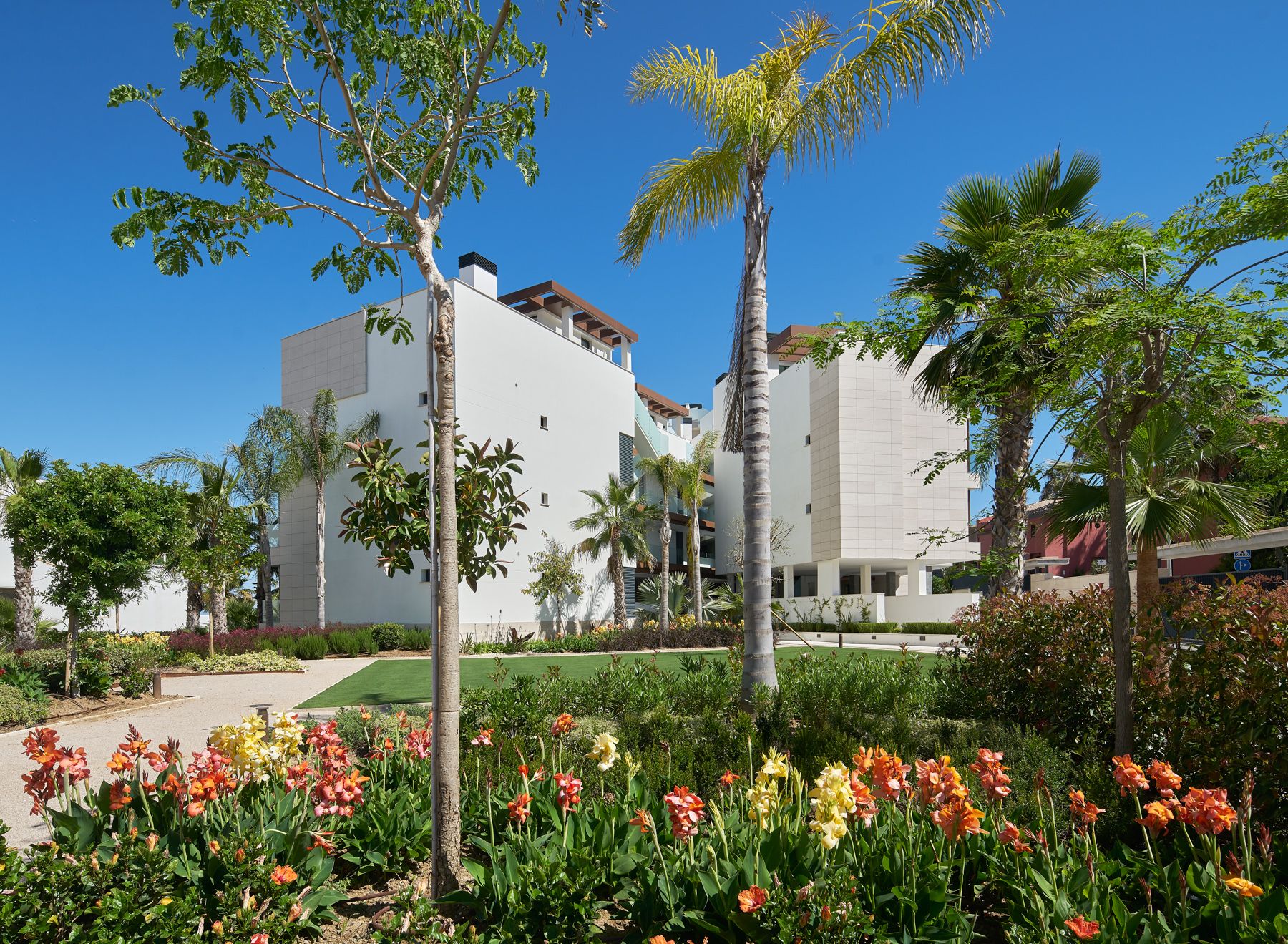 Building exterior and landscaped grounds, new-build development, Guadalobón, Estepona
