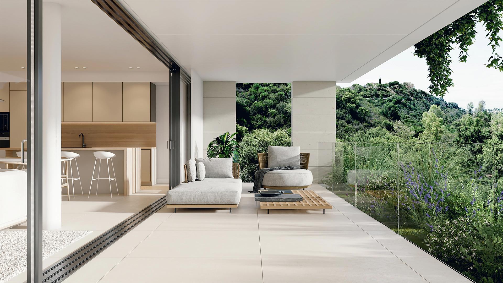 Living and dining area in top-floor penthouse, Santa María, Marbella