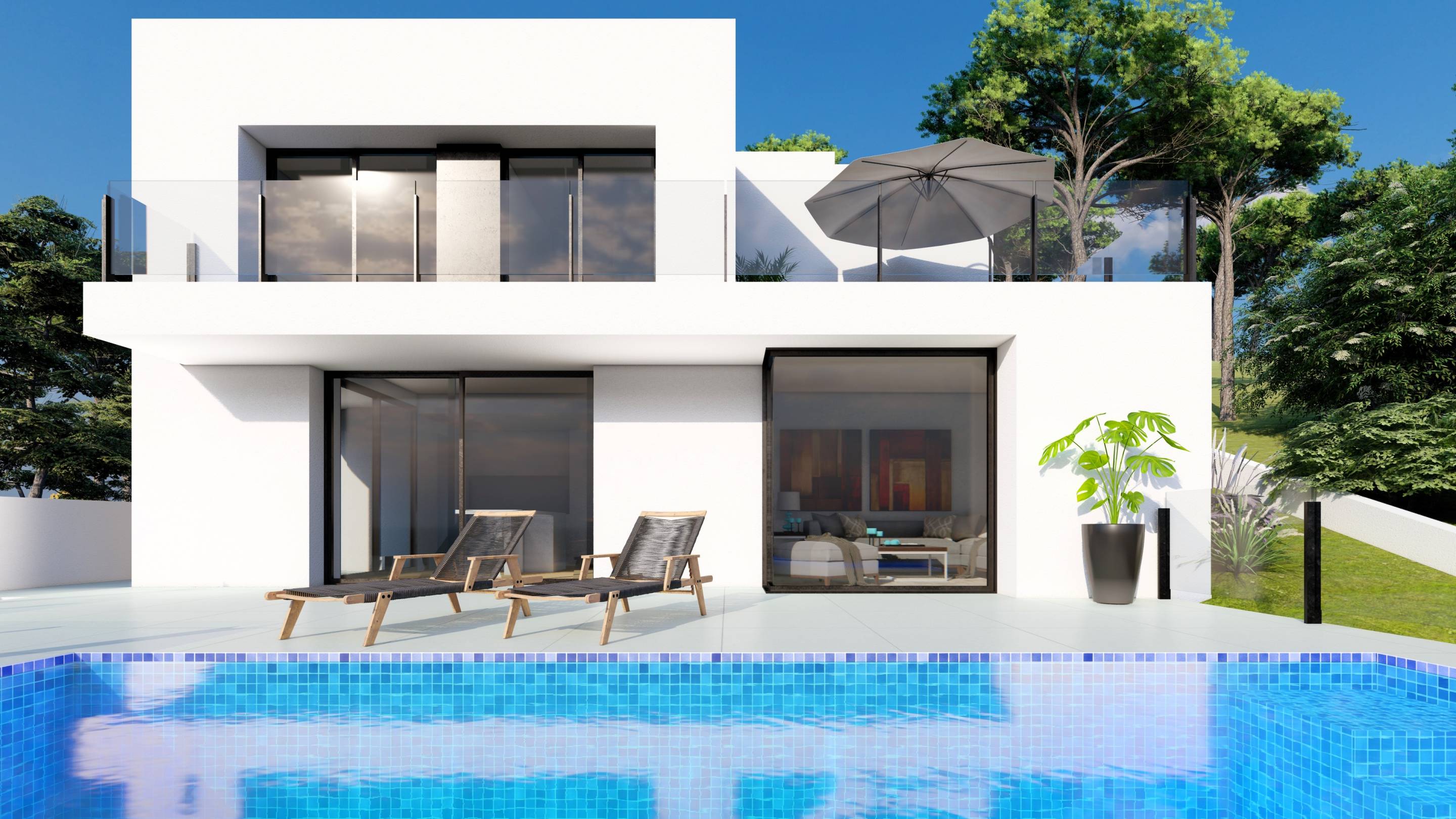 Terrace area of new-build villa in Cumbres del Sol, Benitachell