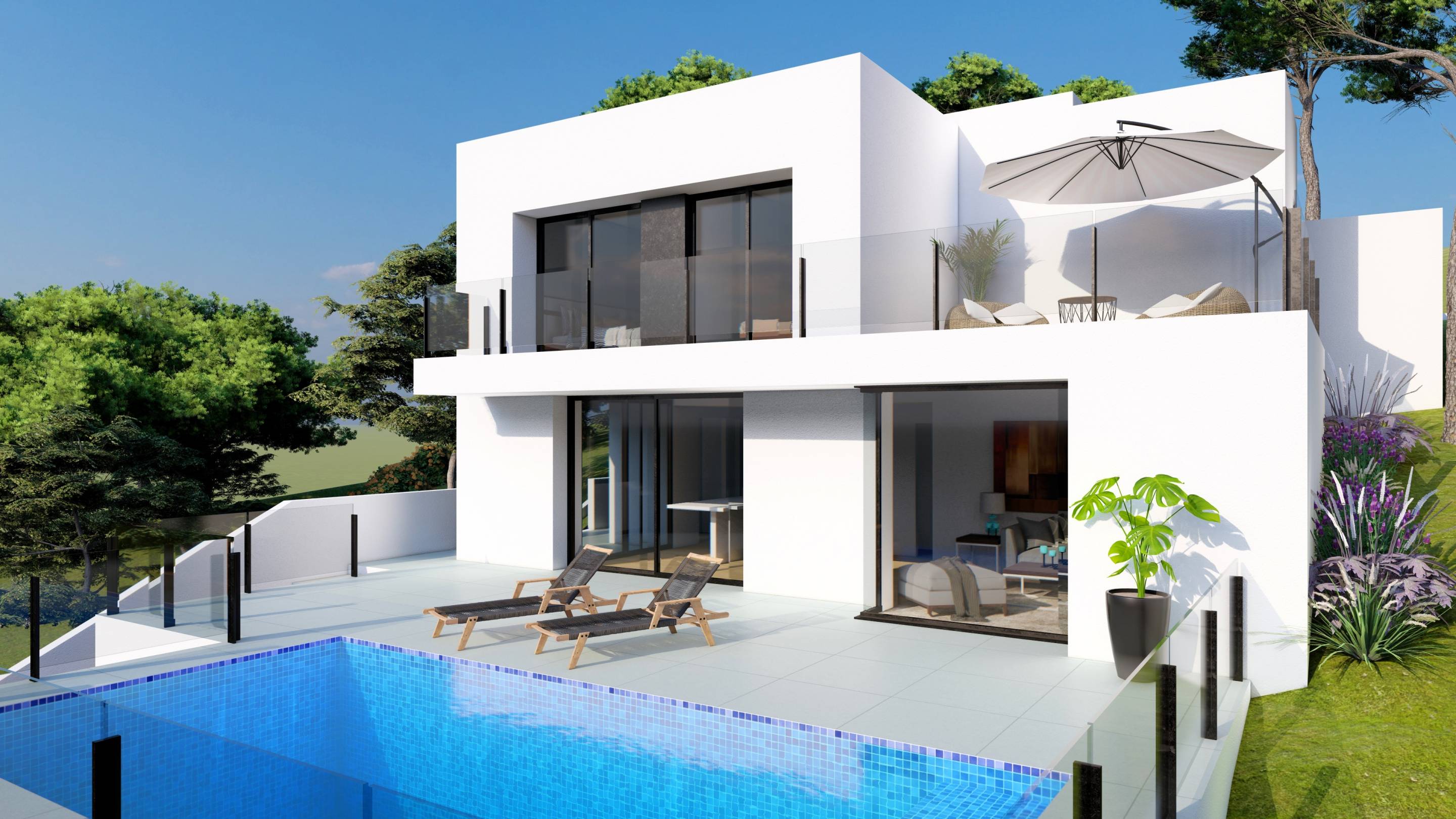 Living area in 2-bedroom new-build villa, Cumbres del Sol, Benitachell