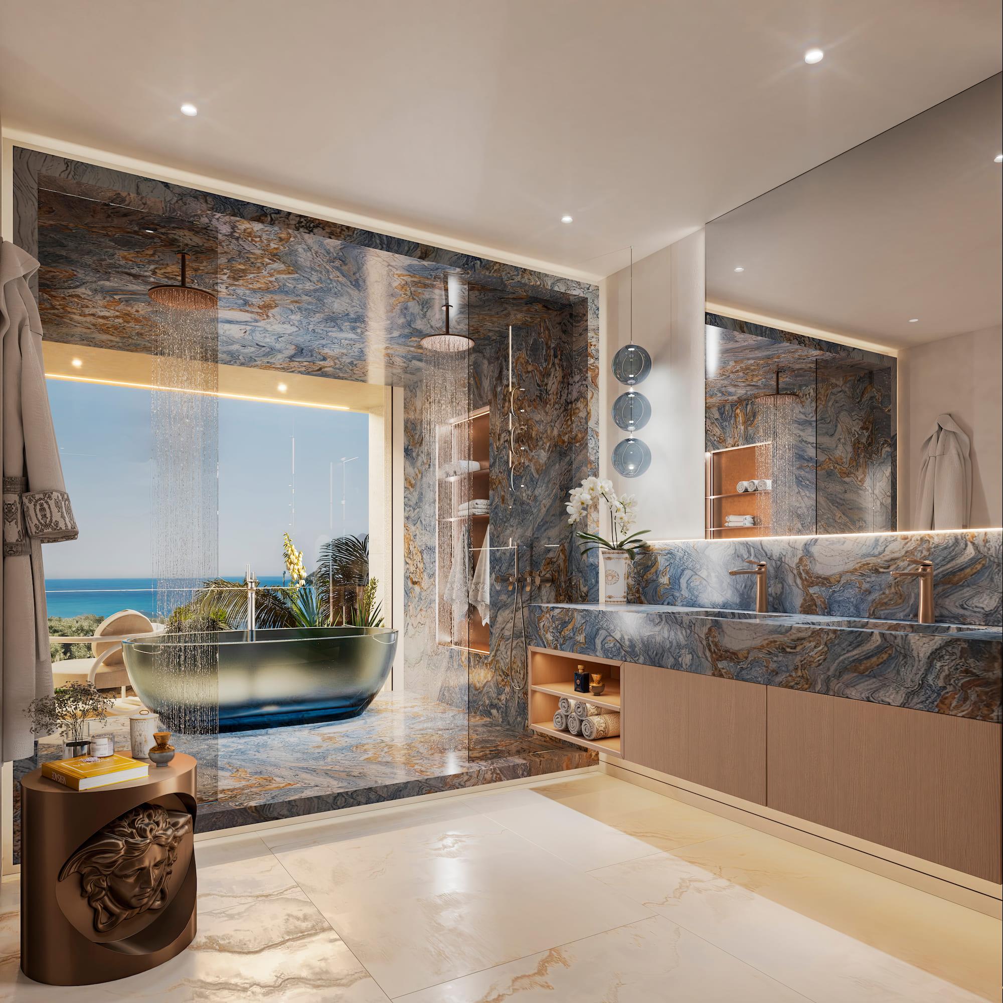 Pool viewed from terrace level, new-build villa, Puerto, Marbella