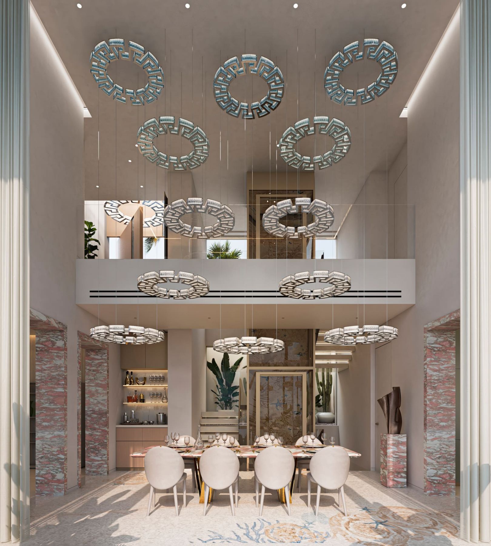 Pool area at dusk, new-build villa, Puerto, Marbella